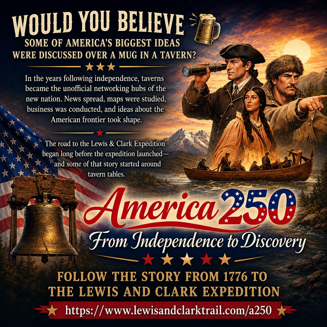 Would you believe some of America's biggest ideas were discussed over a mug in a tavern? 🍻
In the years following independence, taverns became the unofficial networking hubs of the new nation. News spread, maps were studied, business was conducted, and ideas about the American frontier took shape.
The road to the Lewis & Clark Expedition began long before the expedition launched—and some of that story started around tavern tables.
🇺🇸 America 250: From Independence to Discovery
Follow the story from 1776 to the Lewis & Clark Expedition.
🔗 https://www.lewisandclarktrail.com/a250
#America250 #LewisAndClarkTrail #AmericanFrontier #TravelHistory #HistoricAmerica #ExploreHistory