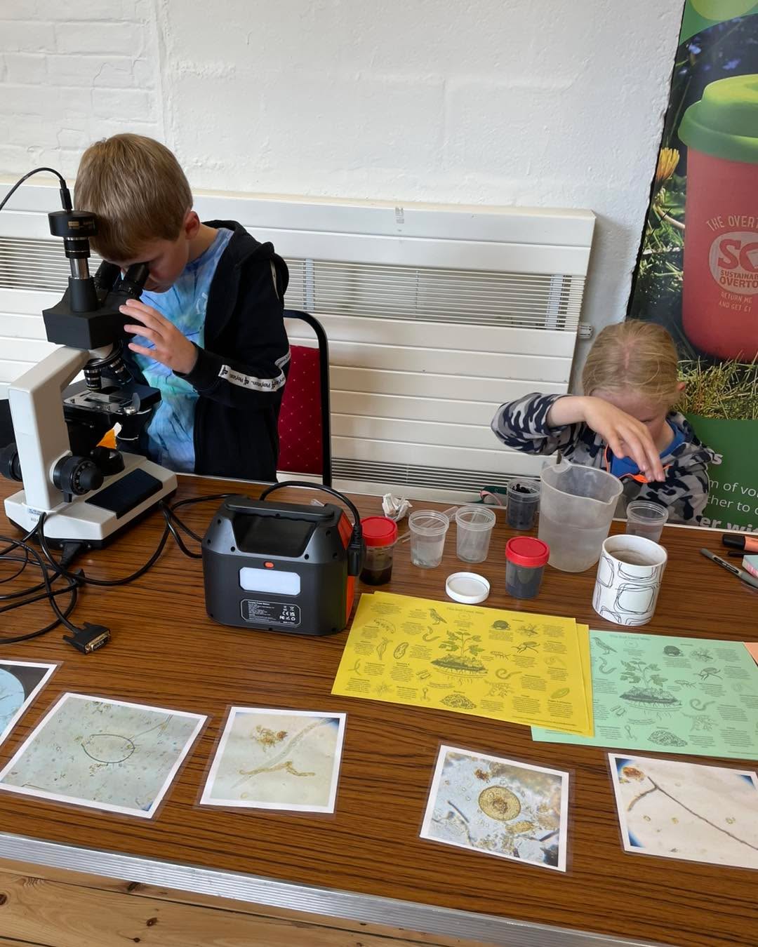 Soil Microscopy happening now in the Community Centre!
You can make your own soil sample slide to look at under the microscope and see what microorganisms are living inside!