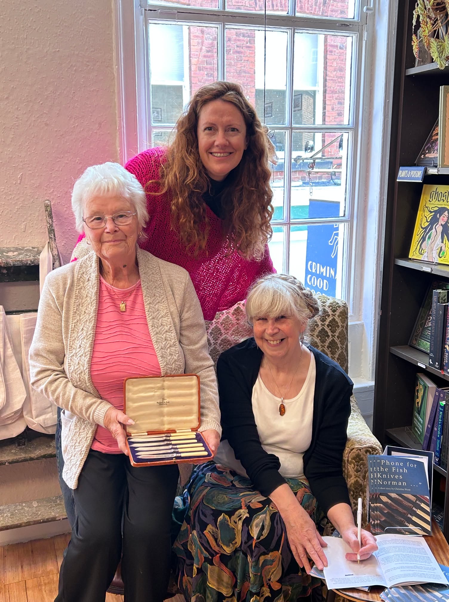 While I was at Criminally Good books this week signing copies of the short story booklet produced in support of IDAS, I found myself signing a copy of a different story - my just-published second novel, Elders Common. This was for a lovely customer who wanted the first copy sold in the shop. I never expected that!
The booklet story is Phone For the Fish Knives Norman. This is a quote from the John Betjeman poem How To Get On In Society and permission to use the quote was very kindly given by John Murray Press who hold the copyright. Generous help was given by Kate Went who did the layout and designed the cover, Ann Sanderson who lent her fish knives for the cover photograph and Mat Dowsett who undertook all the printing.
IDAS - Independent Domestic Abuse Services - is the largest specialist charity in the North supporting people affected by domestic abuse and sexual violence.
@criminallygoodbooks @idasfor100 @johnmurrays @where_kate_went