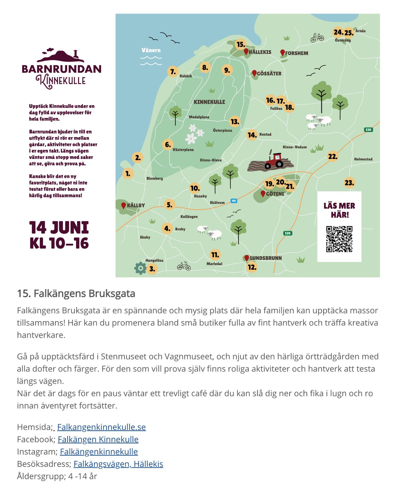 På söndag är det premiär för Barnrundan Kinnekulle! Vi deltar som nr. 15. Välkomna till Falkängens Bruksgata!