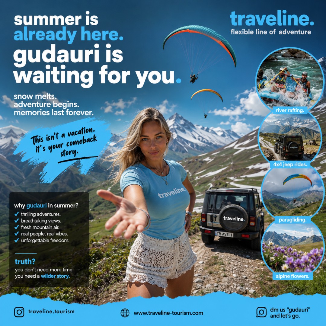 ποΈβοΈ πππππππ ππππππ πππππππ¬πͺ
βοΈ The Snow Has Melted. The Adventure Has Just Started.
Looking for a unique summer destination? Escape to the breathtaking mountains of Georgia and discover the beauty of Gudauri in summer - where green valleys, panoramic mountain views, fresh air, and unforgettable road trips await.
πΏ Experience Georgia's famous Military Highway, stunning mountain landscapes, historic landmarks, and charming cities-all in one unforgettable journey.
π Perfect for Couples β’ Families β’ Friends
π© Contact us today for special summer rates and customized packages.
#traveline #travelwithtraveline #travelineGeorgia #travelinGeorgia #travel #Georgia #Gudauri #GudauriGeorgia #SummerInGeorgia #GeorgiaTravel #VisitGeorgia #GeorgiaTourPackage #Tbilisi #Mtskheta #Ananuri #Zhinvali #MountainEscape #TravelGeorgia #GeorgiaHoliday #GeorgiaVacation #GCCTravellers #UAETravellers #SaudiTravellers #KuwaitTravellers #BahrainTravellers #QatarTravellers #Summer2026 #DiscoverGeorgia #ExploreGeorgia π¬πͺποΈβοΈβ¨