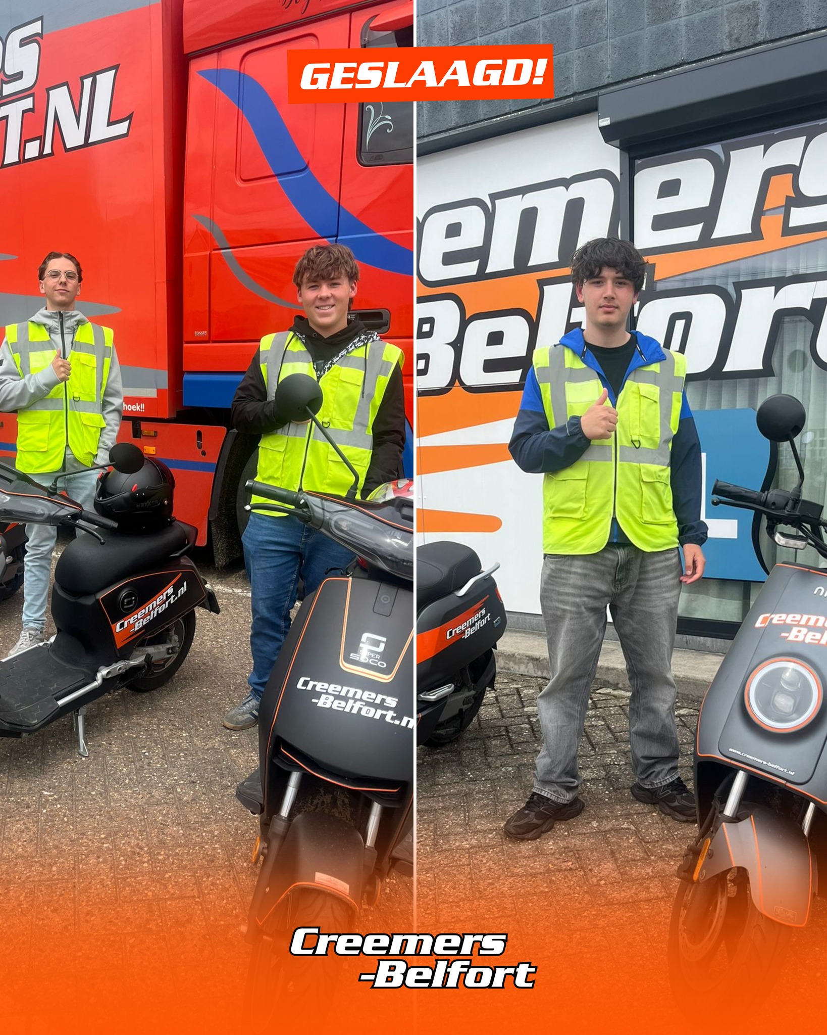 𝗚𝗘𝗦𝗟𝗔𝗔𝗚𝗗 🎊
Gefeliciteerd Vince Winants, Destin Janssen en Yasin Laamiri! Allemaal in één keer geslaagd voor jullie bromfietsrijbewijs, wat een mooie prestatie! 🛵 Veel veilige kilometers gewenst! 🙌
——
💻 Bekijk onze website via www.creemers-belfort.nl
📞 Vragen? Bel/WhatsApp ons op +31 6 25 34 26 57
𝘼𝙪𝙩𝙤 - 𝘽𝙧𝙤𝙢𝙛𝙞𝙚𝙩𝙨 - 𝙈𝙤𝙩𝙤𝙧 - 𝙏𝙖𝙭𝙞 - 𝙑𝙧𝙖𝙘𝙝𝙩𝙬𝙖𝙜𝙚𝙣 - 𝘽𝙪𝙨 - 𝙃𝙚𝙛𝙩𝙧𝙪𝙘𝙠 - 𝘾𝙤𝙙𝙚 95
