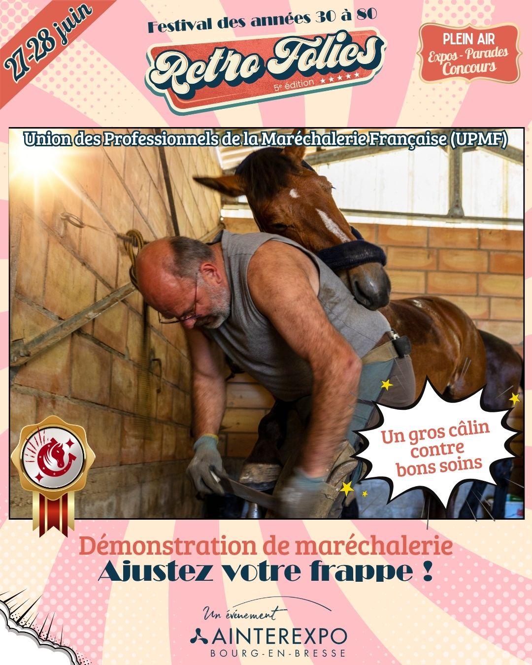 🐴🔥 Le marteau résonne, les étincelles jaillissent… et un savoir-faire ancestral reprend vie sous vos yeux.
Pendant Retro Folies, l’Union des Professionnels de la Maréchalerie Française (UPMF) vous invite à découvrir l’art fascinant de la maréchalerie, là où le travail du fer rencontre la précision du geste et le respect du cheval ❤️
⚒️ Une immersion dans un métier de passion, entre tradition, technique et transmission.
Au programme :
🐎 démonstrations de maréchalerie
🔥 travail du fer en direct
🛠️ échanges autour d’un savoir-faire unique
Ici, pas de compétition… seulement le plaisir de découvrir un artisanat spectaculaire et authentique ✨
📍 À vivre pendant Retro Folies à Ainterexpo, Bourg-en-Bresse
🎫 Réserve ton pass ici > bit.ly/RetroFolies26
#RetroFolies #Marechalerie #UPMF #SavoirFaire #Artisanat #Cheval #Tradition #Patrimoine #FestivalRetro #BourgenBresse #VintageVibes