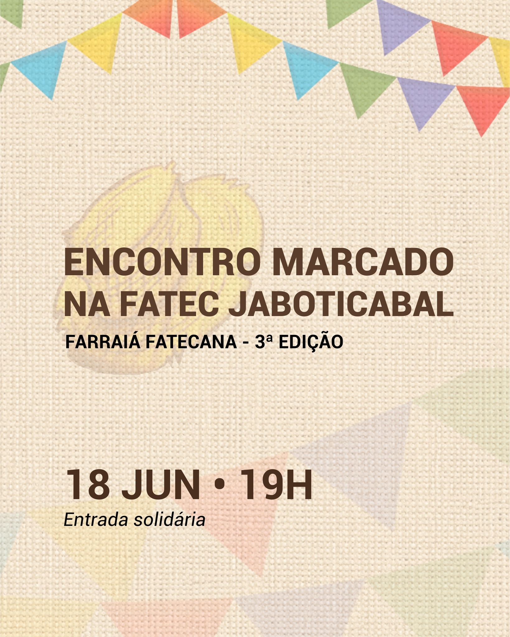 Prepare o traje, reúna a família e venha aproveitar...
uma noite especial com comidas típicas, quadrilha, brincadeiras, barracas e muita diversão.
🎉 Farraiá Fatecana está chegando!
18 de junho às 19h
Estacionamento da Fatec Jaboticabal
🎟 Entrada solidária:
1 litro de leite por participante
🪑 Reserva de mesa: R$ 30,00
Pelo whatsapp (16) 99401-3617
Esperamos você para uma noite de confraternização e tradição.
#FarraiaFatecana #fatecjaboticabal #festajunina #jaboticabal