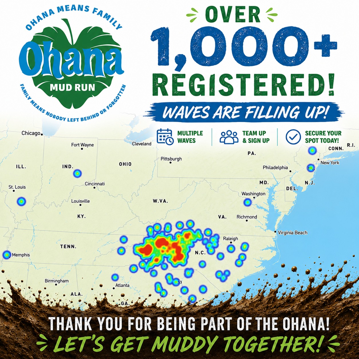 things are heating up! The news is getting out - over 1,000 registered 🤩 We are excited to make this the best event YET! www.ohanamudrun.com