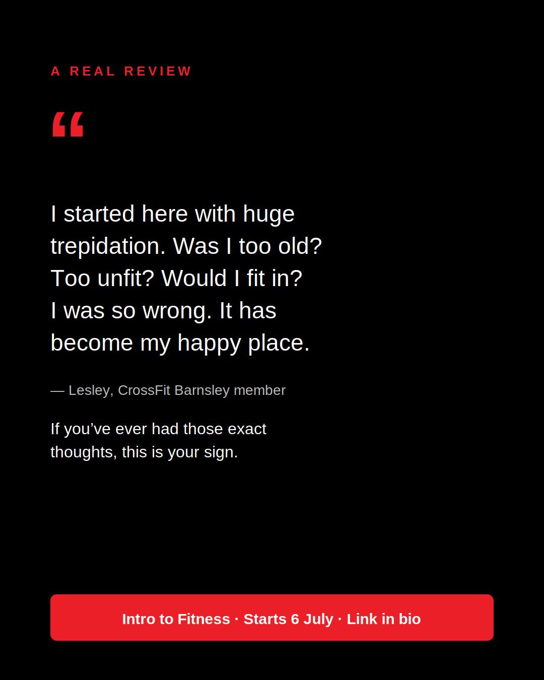 I started here with huge trepidation.
Was I too old? Too unfit?
Would I fit in?
I was so wrong. Right from the start I was shown there are always alternatives to every movement. Tony and Lee are always on hand with encouragement.
It has become my happy place. I'd encourage anyone to give it a try nothing to lose, but so much to gain."
Lesley
If you've ever had those exact thoughts, this is your sign. You start where you are. We coach you from there.
That could be you in five weeks' time.
Intro to Fitness β starts Monday 6 July. 12 spots. Β£75 for the lot.
Link in bio. π