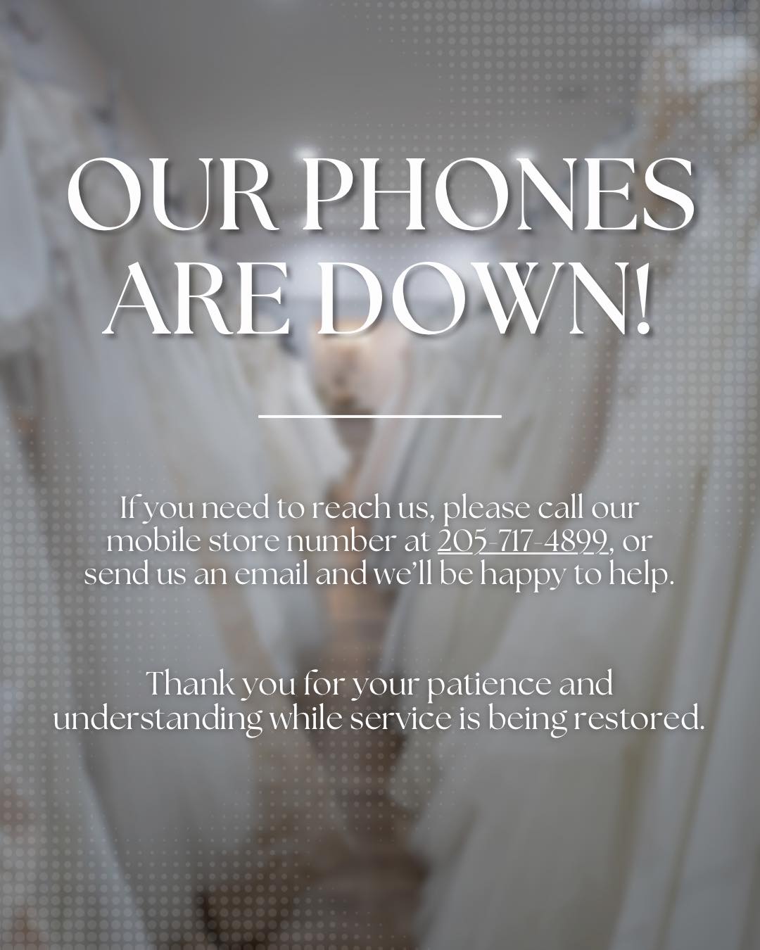 Phone update! 📞
Our phone lines are currently down. Please call us at 205-717-4899 or email us if you need assistance. Thank you for your patience!