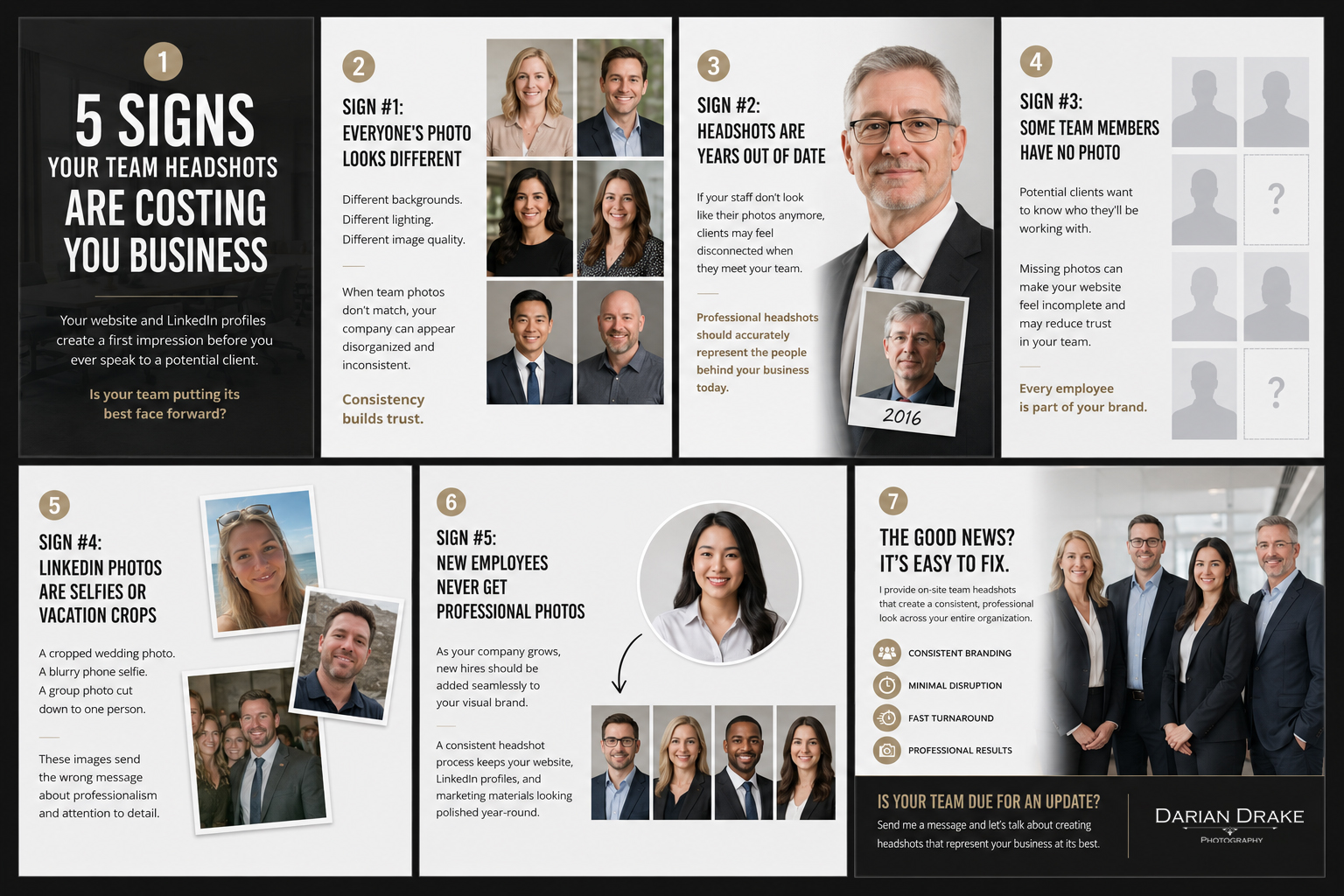 Could your team headshots be costing you business?
Most companies spend thousands on websites, marketing, and branding—but overlook one of the first things potential clients notice: the people behind the business.
If your website features outdated photos, missing staff images, or a mix of different photography styles, you may be unintentionally sending the wrong message.
Professional team headshots help create:
📸 Trust
📸 Consistency
📸 Stronger first impressions
📸 Better LinkedIn and website presence
📸 A more professional brand image
Take a look through these 5 signs your team photos may need an update.
If your business is planning a website refresh, hiring new staff, or simply wants a more professional image, I'd be happy to help.
https://www.dariandrakephotography.ca/business-team-headshots
📍 Serving Whitby, Durham Region, Peterborough, Kawartha Lakes, and the Greater Toronto Area.
#whitbysmallbusinesses #whitbysmallbusinessnetwork #headshotsmatter #whitbysmallbusiness #WhitbyOntario #whitbysmallbusinessowner #peterboroughheadshots #whitbyphotographernearme #durhamregionphotographer #ptboontario #headshots #peterboroughheadshotphotographer #ptboheadshots #durhamregion #headshotsession #whitbyheadshotsphotographer #whitbyontario #whitbyphotographer #whitbyheadshots #whitbyphotographers #whitbyphotographery #whitbyontariobusiness #whitbyontariocanada #whitbytrades