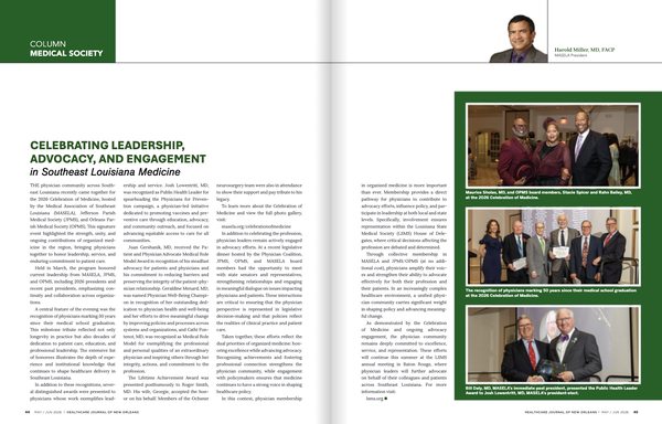 MASELA is Making Headlines! ๐
We're honored to share that MASELA has been featured in the latest issue of the Healthcare Journal of New Orleans! ๐
This recognition reflects our continued commitment to physician advocacy, collaboration, wellness, and strengthening healthcare throughout Southeast Louisiana. As we work to support physicians and advance the future of medicine, we're grateful to see our mission and impact highlighted by one of the region's leading healthcare publications.
Thank you to our members and partners who make this work possible. Together, we're building a stronger healthcare community for Louisiana. ๐
๐ Be sure to check out the feature! https://www.healthcarejournalno.com/sites/default/files/journal/fb/HJNO-2026-may-jun/44/index.html
#MASELA #LouisianaPhysicians #HealthcareLeadership #PhysicianWellness #OrganizedMedicine