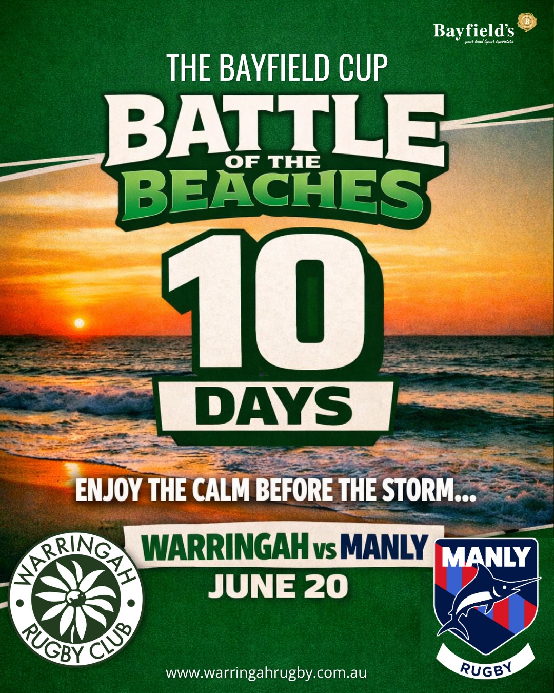 🔥🏆10 days until the biggest rivalry in the Shute Shield explodes!!!
The BAYFIELD CUP returns to Rat Park on 20 June.
Pack the hill. Lift the Rats. Bring The Noise!
🟢⚪️🟢 let’s fill the stands Ratties!!!
Enjoy The Calm Before the Storm! 💪🐀
📅Saturday 20th June
🏉8 epic games - action from 9am | Main game 3:05pm
🎟️ Secure your tickets early
@friendsofwarringah @warringah_womensrugby @warringahratsjuniors @warringahhillbillies #shuteshield @newportjuniorrugby @narrabeentigers @collaroyrugby @deewhylionsrugbyclub @wakehurst_rugby @shuteshield
#ratfamily #raturday #warringahrugby @manly.marlins.rugby @manlymarlinscolts @manly.mermaids.rugby @manlyjuniorrugby @inside_shute_shield @nswrugby 💪