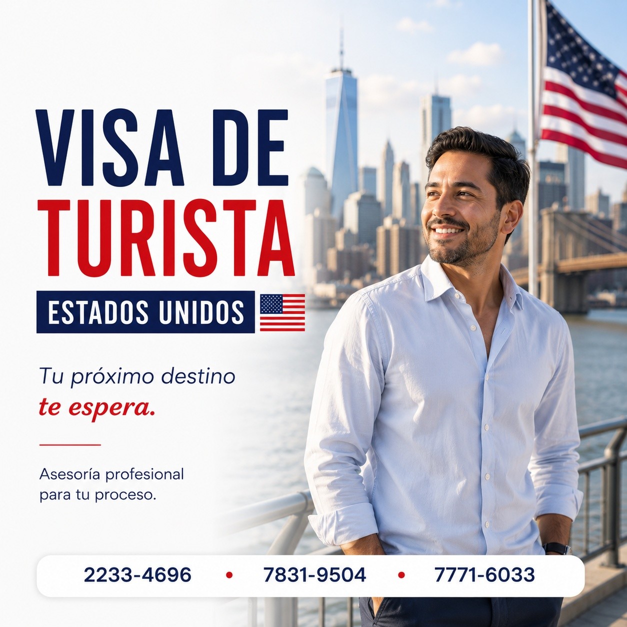 🇺🇸 ¿Tu visa americana está próxima a vencer?
Mantén tus viajes sin interrupciones con una renovación de visa realizada de forma correcta y con acompañamiento profesional.
Te orientamos durante todo el proceso para que continúes viajando con tranquilidad. ✈️
📞 Contáctanos hoy:
2233-4696 | 7831-9504 | 7771-6033