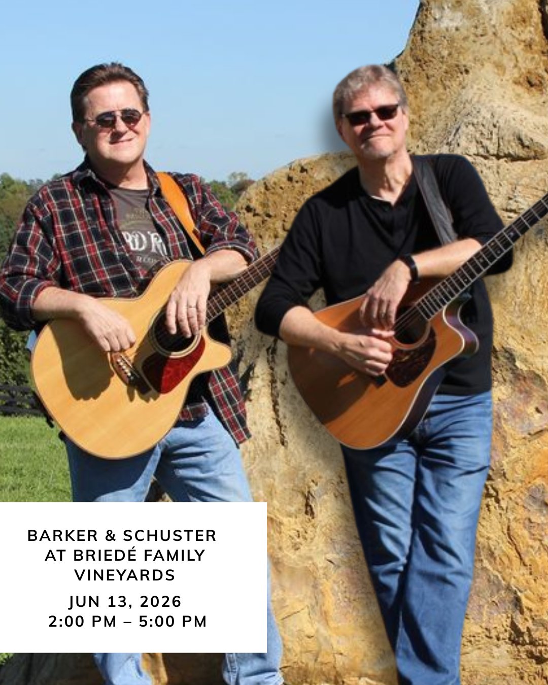Ted Barker & Ed Schuster make up this very popular guitar duo from Winchester, covering 70's and 80's classic rock and 90's alternative rock.
Come enjoy today from 2-5!