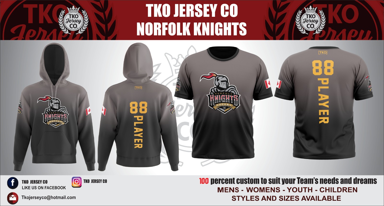 NORFOLK KNIGHTS. FOUR LOOKS. ONE KINGDOM.
Most teams order one jersey. The Knights ordered an entire armoury. Swipe through all four and tell us which one you'd ride into battle wearing.
This is what a full TKO program looks like. Your team doesn't have to pick just one. Message us.
https://tkojerseyco-norfolkknights.itemorder.com/shop/home/