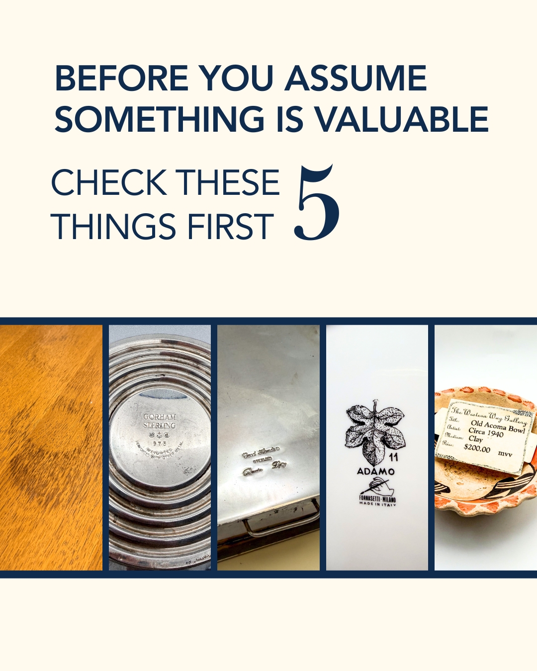 Age isn't the only thing that determines value. Neither does a signature, a family story, or the fact that something “looks expensive.”
The most valuable pieces have several things working together: condition, materials, maker, market demand, and provenance.
This is a good checklist to save for the next time you’re sorting through inherited items, shopping an estate sale, or wondering whether something may be worth consigning.
And if you know someone who is cleaning out a house, send this to them before they start guessing what should stay, sell, or donate.