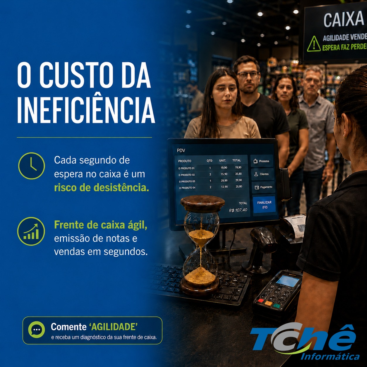 No varejo, cada segundo de espera no caixa é um risco de desistência. Se o seu sistema de vendas trava ou demora para processar um pagamento, você não está apenas perdendo tempo, está perdendo lucro e fidelidade.
Na Tchê Informática, implementamos soluções de frente de caixa que garantem a emissão de notas e o processamento de vendas em segundos. Tecnologia robusta para quem não pode parar. Sua empresa está preparada para o próximo pico de movimento?
📍 Rua João Pessoa 92, Sala 02 - Centro, Canela/RS
📞(54) 99216-0862