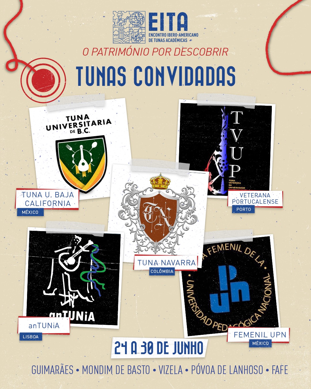 O EITA continua a ligar culturas e tradições.
Apresentamos mais 5 tunas confirmadas para o EITA 2026, numa nova vaga que reforça a dimensão internacional do festival.
O EITA não junta apenas grupos. Junta histórias, identidades e uma linguagem comum que atravessa fronteiras. Do México à Colômbia, passando pelo Porto e Lisboa.
De que país ou cidade nos acompanhas?
#eita #veita #eita2026