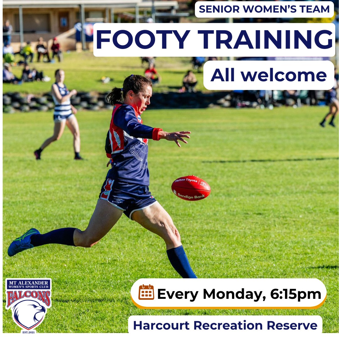 Falcons training tonight!
6:15pm Harcourt Rec Reserve