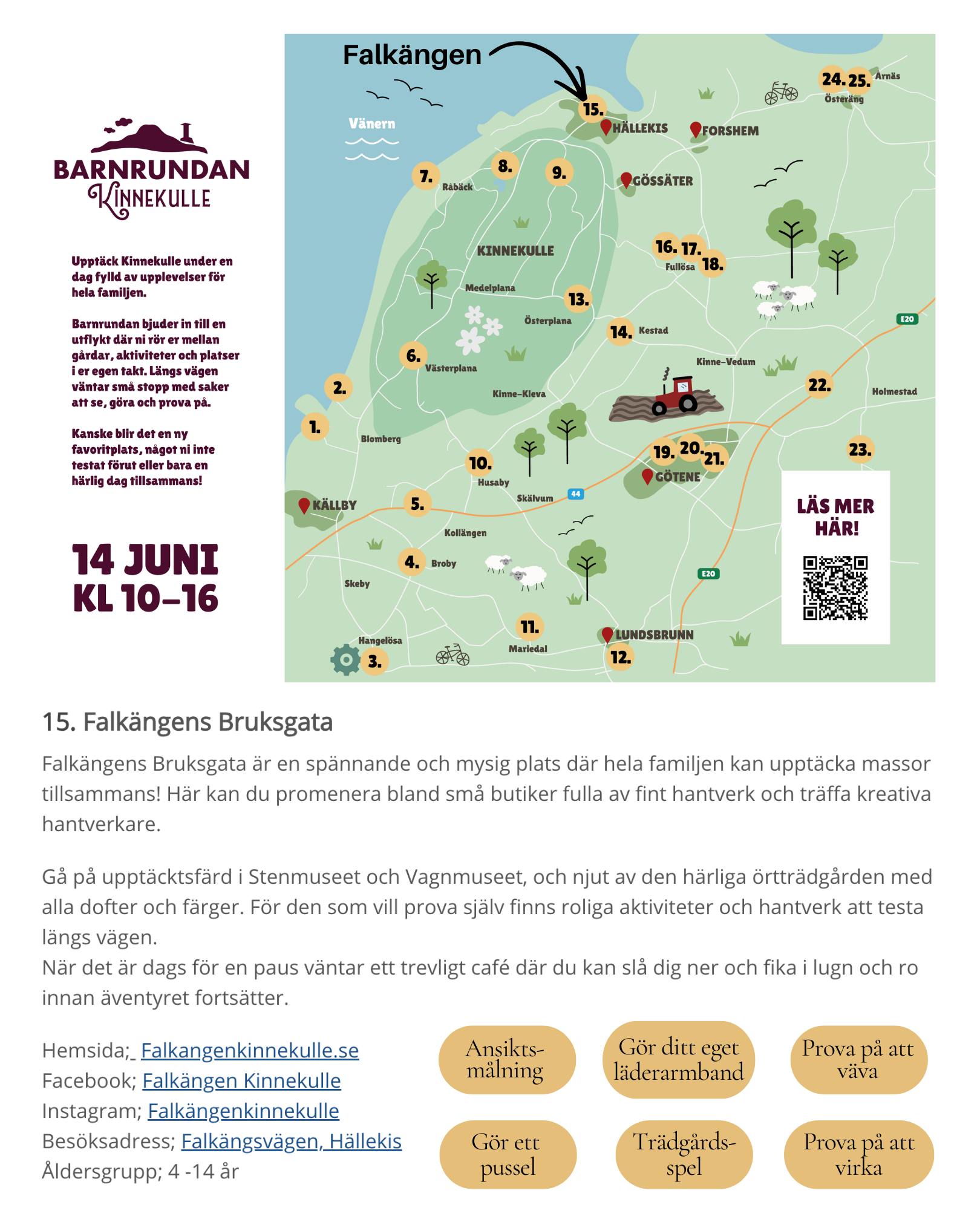 Nu på söndag är det premiär för Barnrundan Kinnekulle!
Vi har många olika aktiviteter, både gratis och några som man får betala en liten slant för och ta med sig hem. Här hittar ni något för både de stora och små. Välkomna till oss på Falkängen!
#barnrundankinnekulle
#barnrundan #hantverkfalkangen #falkangenkinnekulle