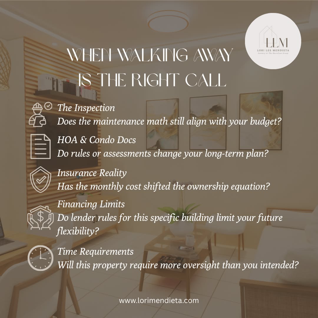 One of the most misunderstood parts of buying a home is the idea that once you are under contract, the goal is reaching the closing table no matter what.
In practice, this usually shows up when the due diligence period reveals details that materially change the ownership experience.
Where buyers are often surprised is that walking away is not a sign of failure. Sometimes it is evidence that the evaluation process worked exactly as it should.
A coastal condo might initially appear as a strong option. Then the buyer reviews the HOA financial reserves, insurance costs, and lending requirements and realizes the long-term reality looks different than expected. The property is the same. The data has changed.
Thoughtful buyers focus less on the immediate win and more on how a decision affects their time, flexibility, and daily decision-making years from now.
The right property should hold up under scrutiny. If new information changes the logic, reassessing the decision is the responsible move.
If you'd like to look at the data on a specific community together, let’s connect.
#MyrtleBeachRealEstate #GrandStrand #HomeBuyingTips #RealEstateAdvice #PropertyOwnership #BuyerAdvocate #CondoLiving #InvestmentLogic #StrategicBuying #LoriLeeMendieta
