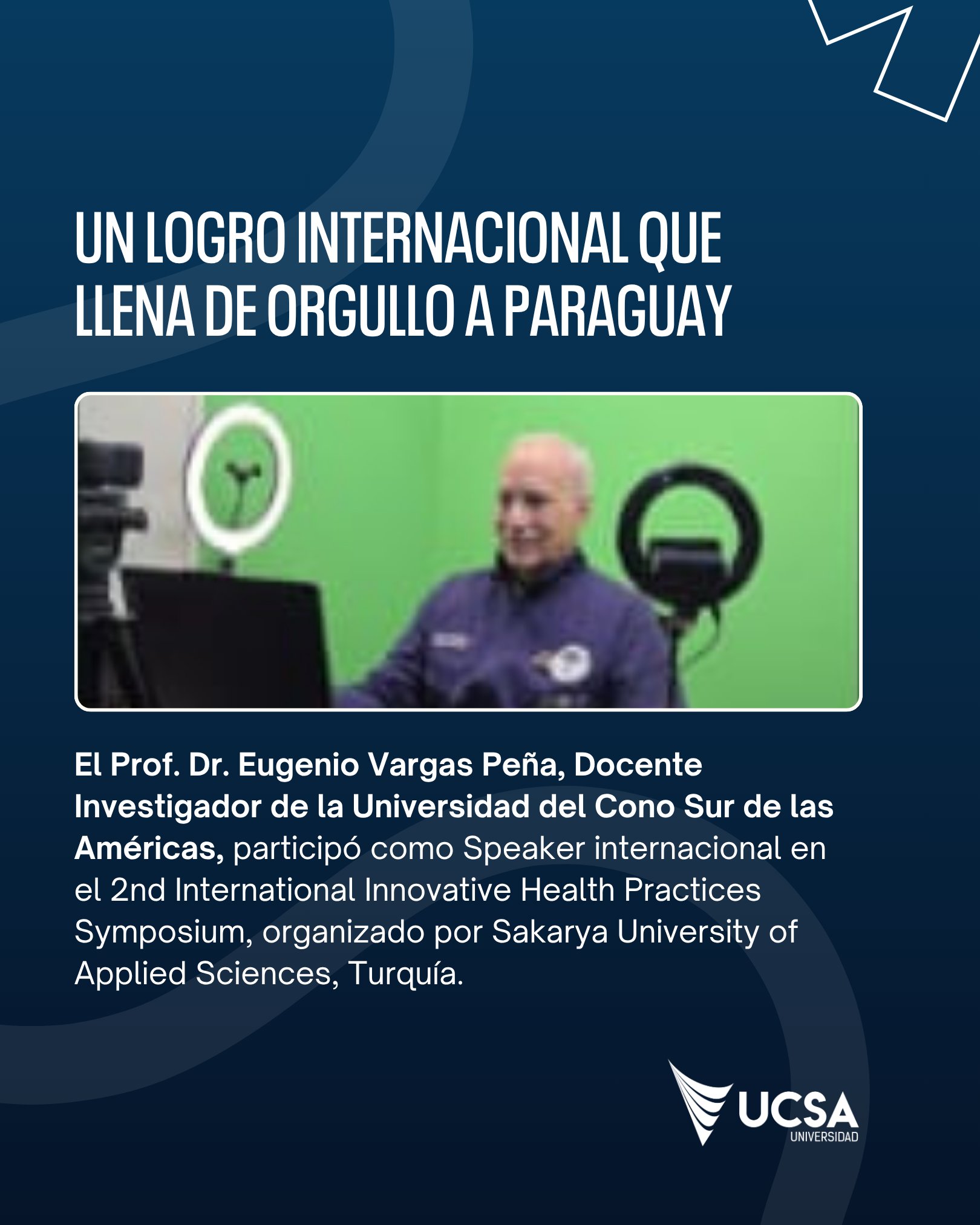 Felicitamos al Prof. Dr. Eugenio Vargas Peña, docente investigador de la UCSA, por su destacada participación como speaker internacional en el 2nd International Innovative Health Practices Symposium, desarrollado en el marco de la cooperación académica entre la UCSA y la Sakarya University of Applied Sciences de Turquía.
Con su ponencia sobre investigación neurológica y envejecimiento saludable, representó a Paraguay y a nuestra casa de estudios ante una audiencia internacional, fortaleciendo el intercambio de conocimientos y la proyección global de la investigación científica.
Un orgullo para la UCSA y para el país seguir construyendo puentes académicos que trascienden fronteras 👏
#UCSA El futuro está en tus manos 🙌