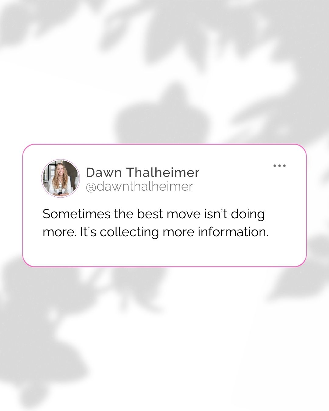 The temptation when weight loss slows down is to do more.
More workouts.
More cardio.
More effort.
But sometimes the smartest move isn't doing more.
It's getting more information.
Whenever a client tells me she's stuck, I want to see the data before changing the plan.
Because the issue might not be the workouts.
It might be:
• Protein intake
• Portion sizes
• Weekend habits
• Mindless snacking
• Inconsistent tracking
A few days of honest tracking can reveal more than weeks of guessing.
Before you add more to your list, gather the data.