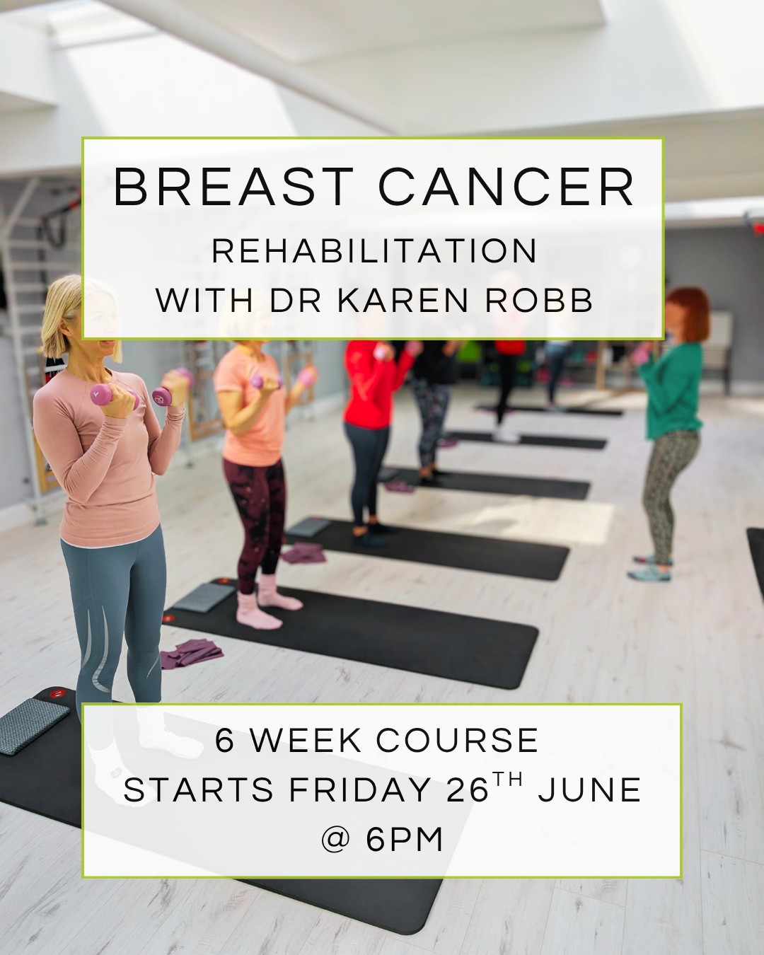 BREAST CANCER REHABILITATION THROUGH PILATES
Within a small group of 6 participants, specialist Cancer Rehabilitation Physiotherapist Dr Karen Robb will take you through safe movement and strengthening, breathwork, side effect mitigation, mindfulness and fatigue management. Within this safe and supportive environment you will have the space to ask questions and share experiences. These courses are designed to support recovery and wellbeing, either before, during and/or after treatment. Our next course will run for 6 consecutive Fridays at 6pm from 26th June. Details can be found via our website.
#lymphoedema #cancertherapies #breastcancersupport #breastcancerrehabilitation #cancerrecovery #mastectomyrecovery #lymphoedemaawareness #pilatesbeginner #DIEPflap