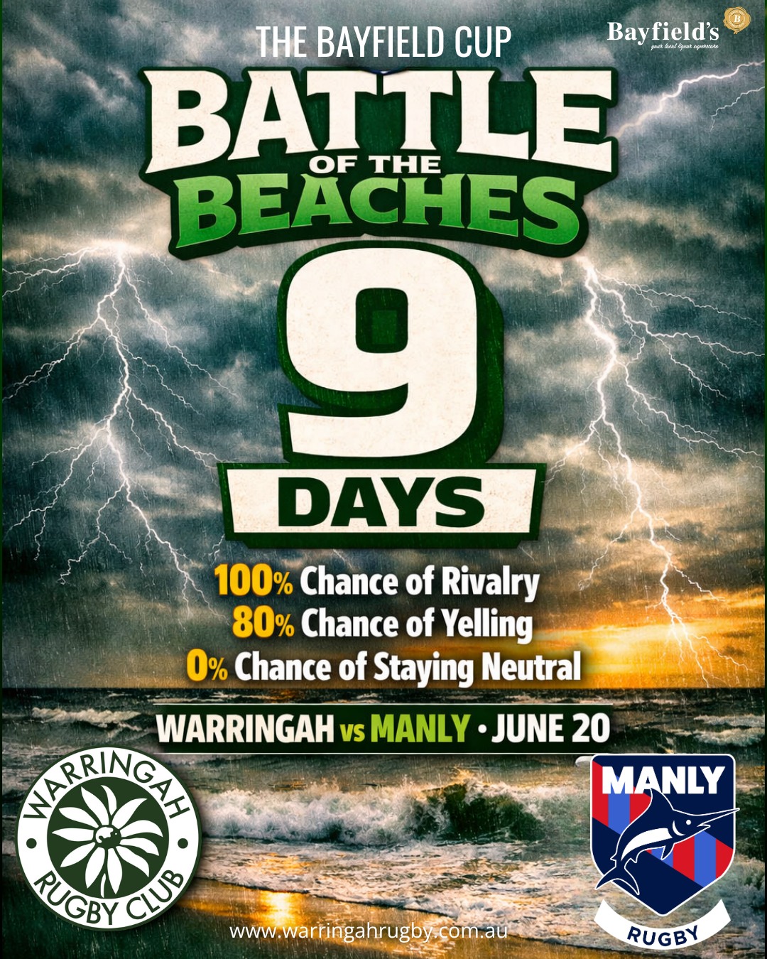 ⚡9 days until the storm hits!🌪⚡
FORECAST
100% chance of rivalry
80% chance of yelling
60% chance of Manly trying the Boom Boom
0% chance of them being louder than the Hillbillies
OUTLOOK: Rats rising.🐀 Marlins scattered. 🐟
Be part of the biggest game on the Shute Shield Calendar!
Grab your tickets or 4 game membership on our website now!
www.warringahrugby.com.au
📅 1 Day - Saturday 20th June
🏉8 epic games - action from 9am | Main game 3:05pm
🏆 1 Bayfield Cup
@friendsofwarringah @warringah_womensrugby @warringahratsjuniors @warringahhillbillies #shuteshield @newportjuniorrugby @narrabeentigers @collaroyrugby @deewhylionsrugbyclub @wakehurst_rugby @shuteshield
#ratfamily #raturday #warringahrugby @manly.marlins.rugby @manlymarlinscolts @manly.mermaids.rugby @manlyjuniorrugby @inside_shute_shield @nswrugby 💪