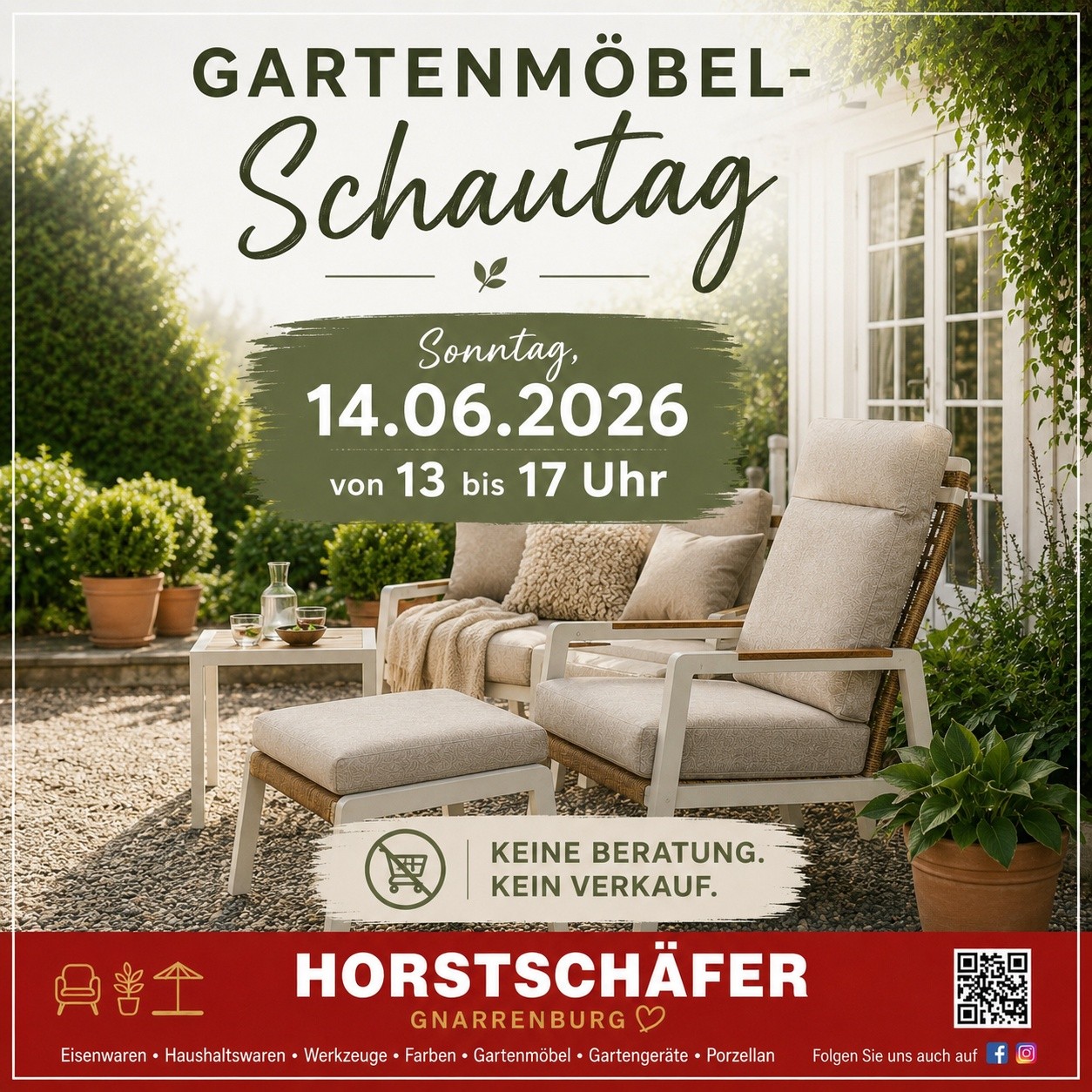 Entdecke unsere Gartenmöbel beim Schautag am 14.06.2026 in Gnarrenburg.
🕐 13:00 – 17:00 Uhr
Wir freuen uns auf deinen Besuch! 😊
#regionalshoppen #kleinelädenanimacht #gartenmöbel #schautag #outdoorliving #terrassenliebe #gartenzeit #sommerimgarten #wohnenimgrünen #gnarrenburg #landleben #heimatshoppen #outdoorinspiration #gartenideen #horstschäfer :::