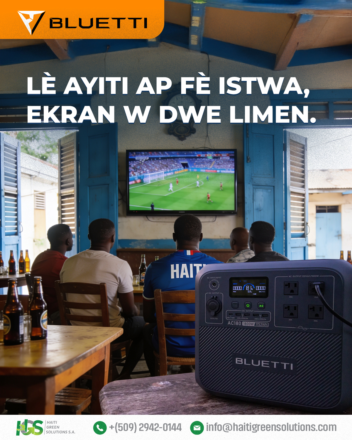 Depi nan premye kout siflè a rive nan dènye minit match lan, batri pòtab Bluetti 🔋🔌💡 ap ba w KOURAN SAN KANPE !
📞 +(509) 2942-0144 📧 info@haitigreensolutions.com
#HGS #Blackoutfini