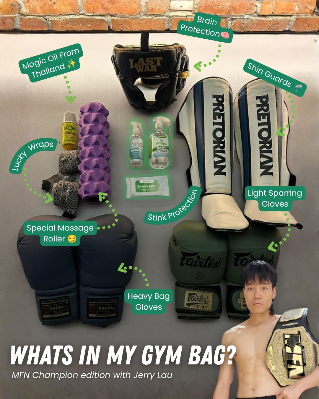 You ever wonder what the champ has in his gym bag?
We got the inside scoop of what @grumpy_jerry_ brings to each one of his training sessions!
Get champion level stink protection today at https://tr.ee/iahYOV
