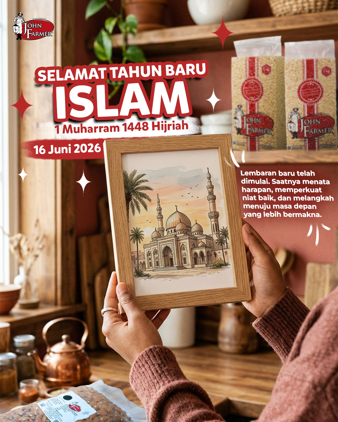 β¨ Selamat Tahun Baru Islam 1 Muharram 1448 H β¨
Lembaran baru telah dimulai. Saatnya menata harapan, memperkuat niat baik, dan melangkah dengan semangat baru menuju masa depan yang lebih bermakna.
Mari jadikan tahun ini sebagai kesempatan untuk terus bertumbuh, memperbaiki diri, serta menghadirkan lebih banyak manfaat dan kebaikan bagi sesama.
Semoga setiap langkah yang kita tempuh dipenuhi keberkahan, kebahagiaan, kesehatan, dan kemudahan dalam meraih segala cita-cita.
Selamat menyambut Tahun Baru Islam 1448 H. Semoga menjadi awal yang penuh berkah untuk kita semua. ππ€
#johnfarmer #specialistinqualitynuts #tahunbaruislam