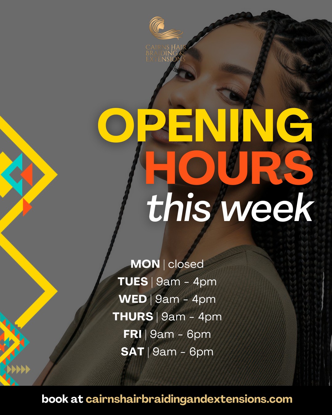 We’re open this week at Cairns Hair Braiding & Extensions.
Wherever you are in your hair journey, our incredible team is here to meet you exactly where you need to be met.
Opening hours this week:
• Tuesday to Thursday: 9am – 4pm
• Friday: 9am – 6pm
• Saturday: 9am – 6pm
To make sure you receive the time, care, and attention your hair deserves, we recommend booking ahead through our website.
Not quite sure what to book?
Start with a consultation. It gives us dedicated time to talk through your goals, assess your hair, and guide you toward the best solution for you. Simple, relaxed, and pressure-free.
Our services include:
• All forms of braiding
• Remy human hair extensions & hair loss solutions
• Dreadlocks (temporary crochet, permanent crochet, interlocking, detox, maintenance & styling)
• Keratin, Nanoplasty, Hair Botox & Silk Presses
• Colour, lightening services, cuts & treatments
• Hair memberships & DIY braid packages
• Training & mentorship opportunities
🔗 Book online via our website
-
🔔 Planning ahead?
Next week’s hours will shift slightly, with earlier finishes on Friday and Saturday, so we encourage early bookings to secure your preferred time.
We’re also open to both clients and hairstylists, offering premium hair extensions and professional retail supplies from Enlightened Hair Extensions.
Enquire about our Trade Program and become part of the Enlightened Hair Extensions family 🫶
#cairnshairbraidingandextensions #EnlightenedHairExtensions #HairWithPurpose #CairnsHairSalon #professionalhairdresser #ExtensionSpecialist #HairConfidence