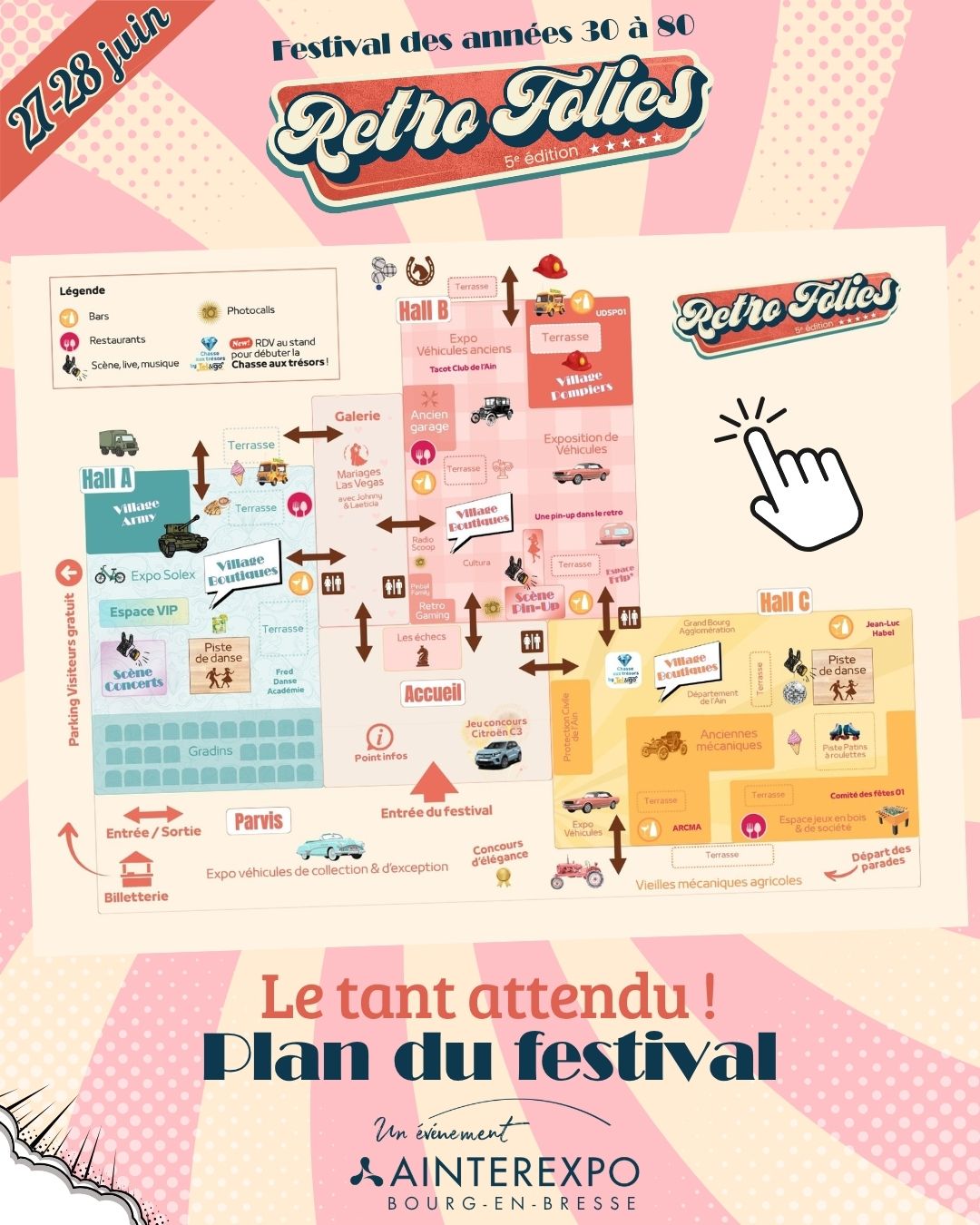 𝐈𝐋𝐒 𝐒𝐎𝐍𝐓 𝐄𝐍𝐅𝐈𝐍 𝐋𝐀̀ 🎉
Après des semaines de teasing, de préparation, de modifications de dernière minute, de "on ajoute encore une animation ?" et de cafés bien mérités... ☕😅
✨ Le programme prévisionnel et le plan du festival Retro Folies 2026 sont enfin disponibles !
Vous étiez nombreux à nous les réclamer, à nous demander :
👉 « À quelle heure est le concours Pin-Up ? »
👉 « Où se trouve la scène des années 80 ? »
👉 « Il y a vraiment une chasse aux trésors ? »
👉 « Combien de temps vais-je mettre à tout voir ? »
La réponse à la dernière question est simple : probablement tout le week-end 😎
Concerts, shows de danse, expositions, véhicules de collection, concours, animations inédites, chasse aux trésors, village vintage, soirées festives... cette 5ᵉ édition s'annonce plus folle que jamais 🎶🚗💃
⚠️ Programme susceptible d'évoluer légèrement d'ici le festival. Quelques surprises pourraient encore s'ajouter en cours de route... 😉
👇 Commencez dès maintenant à préparer votre week-end Retro Folies !
Fichiers PDF disponibles en ligne sur :
https://www.festival-retrofolies.com/programme
https://www.festival-retrofolies.com/plan-du-festival
📍 27 & 28 juin 2026
🎉 5ᵉ édition
🏛️ Ainterexpo Bourg-en-Bresse
Et Rendez-vous ce soir au Beau Marché Foodhall de Bourg-en-Bresse pour la soirée de lancement spéciale années 80 !
#RetroFolies #RetroFolies2026 #Programme #FestivalRetro #Vintage #Ainterexpo #BourgEnBresse #SortieDuProgramme #WeekendRetro #Années50 #Années60 #Années70 #Années80