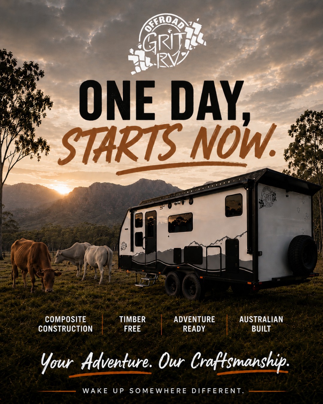 ONE DAY...
You'll stop saying,
"Maybe next year."
👉One day you'll stop scrolling through caravan photos at work.
👉One day you'll stop watching everyone else's adventures.
👉One day you'll finally answer the question:
"Why don't we just do it?"
Well... what if one day was today?
Built for the long way around, the dirt roads, the campfires and the stories you'll be telling for years to come.
Because life's too short to keep planning adventures you never take.
✅ Composite Construction
✅ Australian Built
✅ Adventure Ready
✅ Timber Free
Offroad Grit RV
Wake Up Somewhere Different.