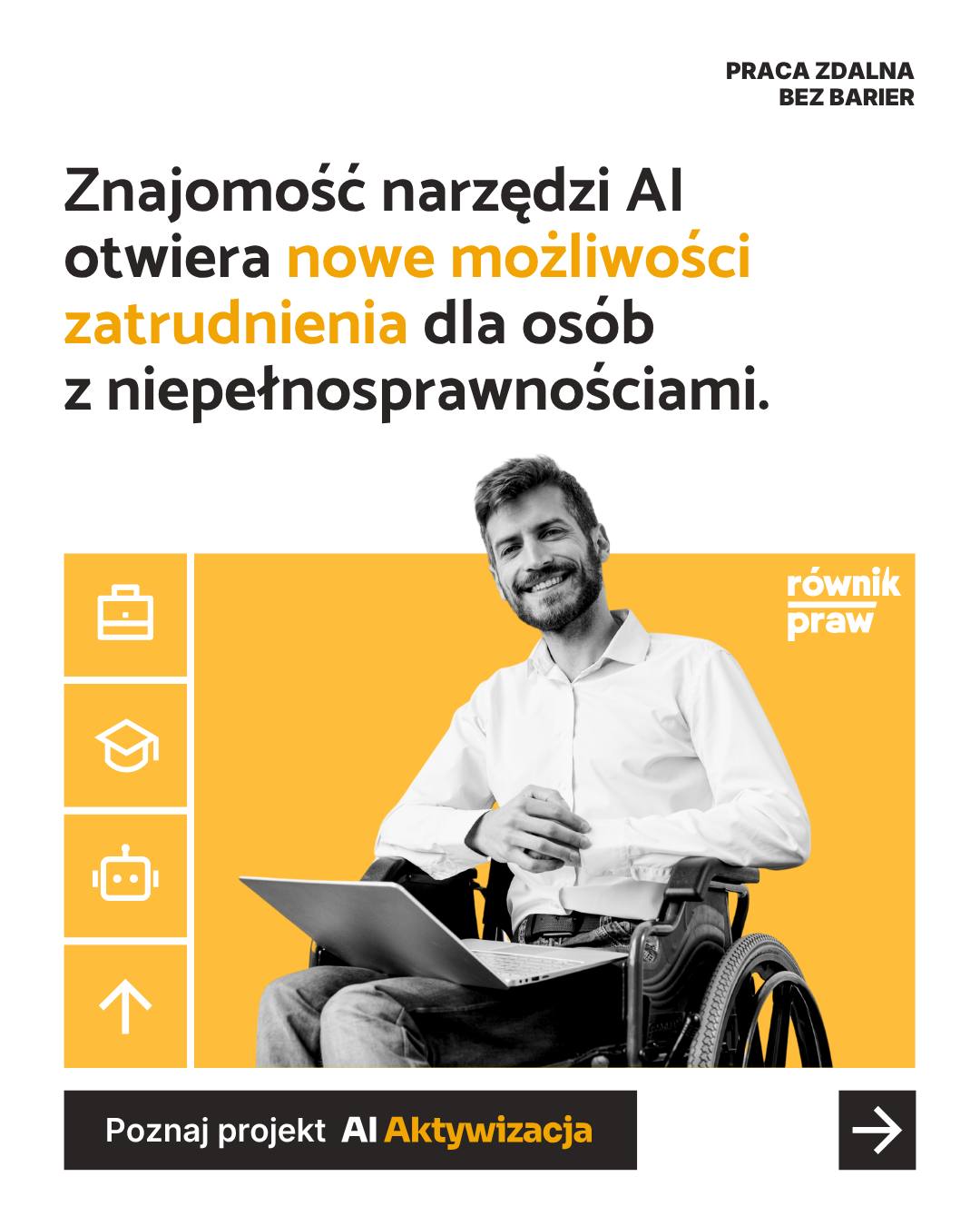 Sztuczna inteligencja jest dziś jednym z najczęściej dyskutowanych tematów związanych z technologią i rynkiem pracy. Towarzyszy temu wiele pytań dotyczących jej wpływu na zatrudnienie, prywatność, bezpieczeństwo danych czy zużycie zasobów energetycznych.
Jednocześnie narzędzia oparte na AI są coraz częściej wykorzystywane przez firmy i organizacje w codziennej pracy.
Dla osób z niepełnosprawnościami oraz osób wykluczonych zawodowo oznacza to zarówno nowe wyzwania, jak i nowe możliwości. Dlatego warto rozumieć, jak działają te narzędzia i w jaki sposób są wykorzystywane na współczesnym rynku pracy.
Właśnie dlatego uruchamiamy projekt „AI Aktywizacja”.
To kompleksowy program aktywizacji zawodowej, w ramach którego uczymy od podstaw, pomagamy odnaleźć się w środowisku pracy wykorzystującym nowoczesne technologie, łączymy uczestników z pracodawcami oferującymi pracę zdalną, wspieramy przy formalnościach oraz zapewniamy indywidualnego mentora po rozpoczęciu zatrudnienia.
Nie zakładamy wcześniejszej wiedzy technicznej. Program został przygotowany tak, aby umożliwić zdobycie praktycznych umiejętności osobom rozpoczynającym naukę od podstaw.
Udział w projekcie jest całkowicie bezpłatny dzięki finansowaniu z dotacji.
Zapisy właśnie wystartowały. Wejdź na profil @rownik_praw, kliknij link w bio i wypełnij krótki formularz zgłoszeniowy na stronie aiaktywizacja.rownik-praw.org.