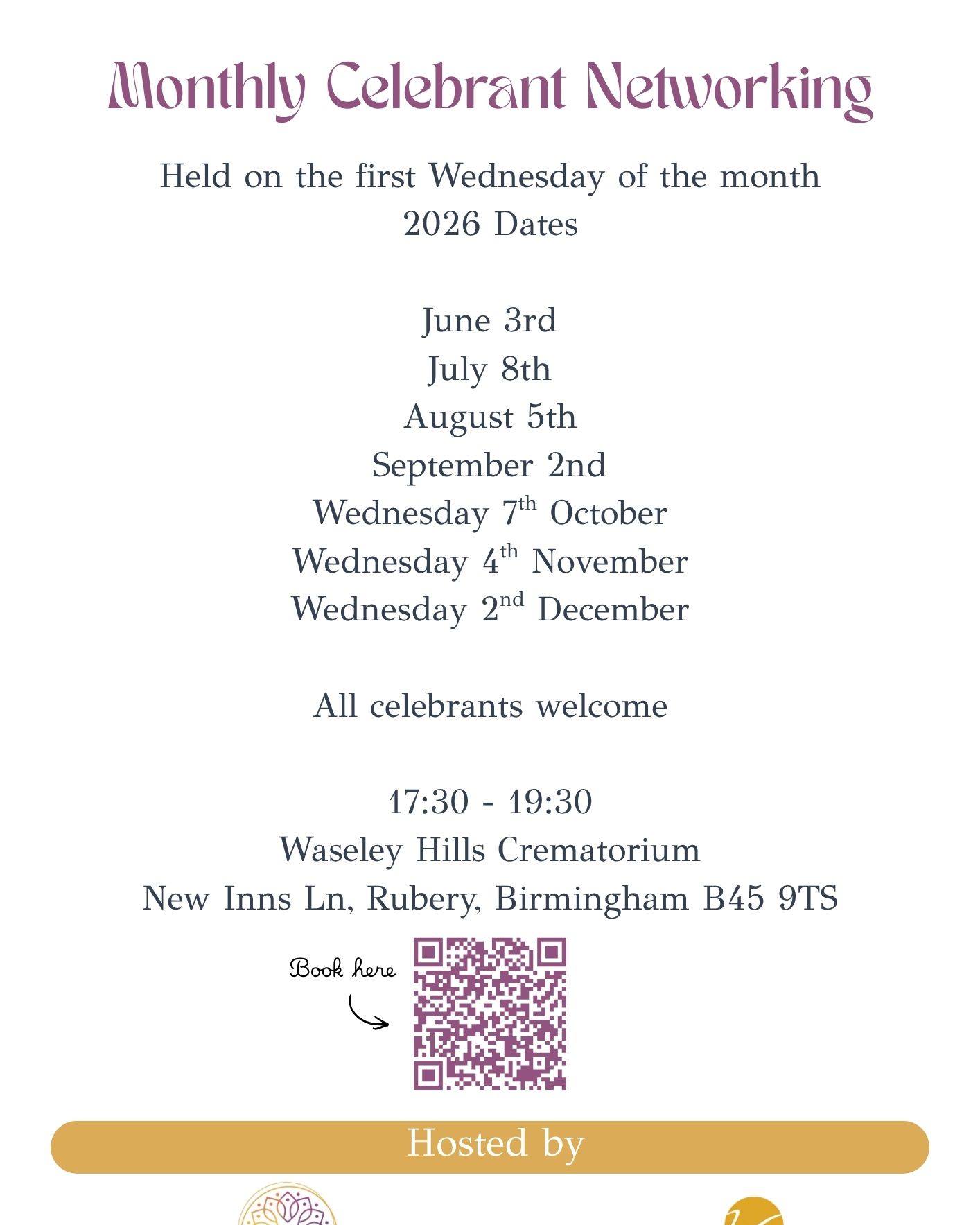 See you tonight - The Celebration of Celebrants networking event is on Wednesday, 8th July, at Waseley Hills Crematorium, 17.30 - 19.30.
Usually held on the first Wednesday of the month, apart from July!
Open to all celebrants looking to collaborate, connect and feel part of the wider community.
Help shape future events by attending.
Free to attend - book via Eventbrite or message 07305 531 610
https://www.eventbrite.co.uk/e/1989818387361
#celebrantsupport
#celebrantcommunity
#birminghamcelebrant