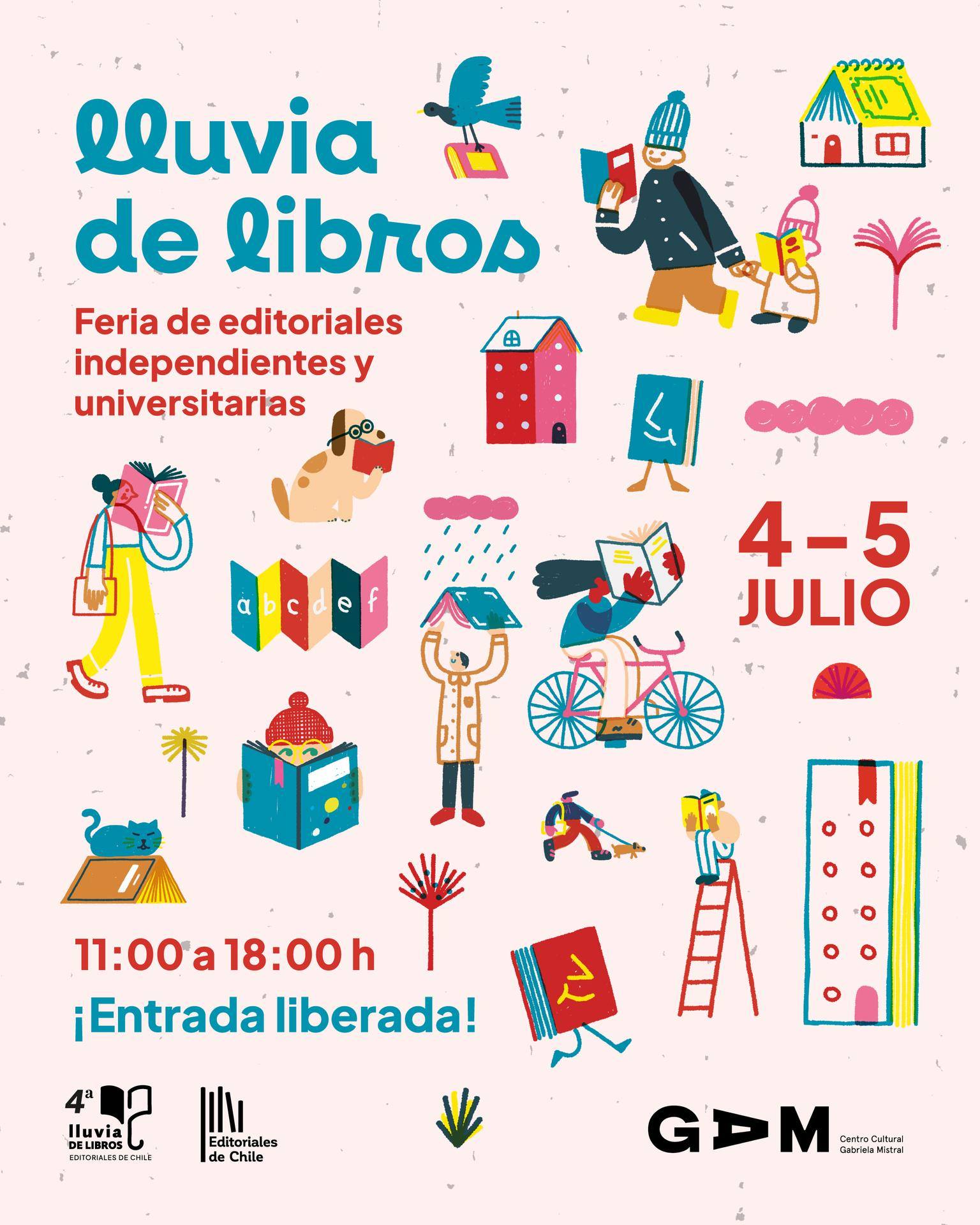 Hola!! Los esperamos este fin de semana en GAM! Se viene 4ª Lluvia de Libros! Llevaremos teatritos, láminas, libros y algunas sorpresitas más!
☂📚4ª Lluvia de Libros📚☂
📆:4 y 5 de julio de 2025
🕗: 11:00 a 18:00 horas
📍Plaza Central, Centro Cultural Gabriela Mistral, Alameda 227, Santiago
🎟Entrada: Liberada
Organiza @editorialesdechile
Colabora @centrogam Ver menos