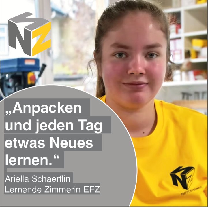 Unsere Teamvorstellung geht weiter. Heute mit Ariella Schaerflin, Lernende Zimmerin EFZ bei der Niedermann Holzbau AG. 👋
Ariella hat sich für eine Lehre im Holzbau entschieden, weil sie die Arbeit mit Holz spannend und unglaublich vielfältig findet 🌲. Besonders schätzt sie, dass sie jeden Tag Neues lernt – von A bis Z. Kein Arbeitstag ist wie der andere, und genau diese Abwechslung macht ihren Beruf für sie so besonders.
Der Tag beginnt mit den Vorbereitungen für die Baustelle, bevor gemeinsam angepackt wird. Am meisten freut sie sich darüber, den eigenen Lernfortschritt zu sehen: Mit jedem Projekt wachsen ihre Selbstständigkeit und ihre Fähigkeiten weiter 💪.
Das Team der Niedermann Holzbau AG beschreibt Ariella mit drei Worten: Miteinander. Anpacken. Erfolgreich. 🤝 In ihrer Freizeit spielt sie leidenschaftlich Handball und ist gerne mit dem Motorrad unterwegs 🏍️.
Ihr Tipp an alle, die sich für eine Lehre im Holzbau interessieren: «Bleib neugierig, stelle Fragen und nutze jede Chance, praktische Erfahrungen zu sammeln. Und immer schön Sonnencreme brauchen! 😄☀️»