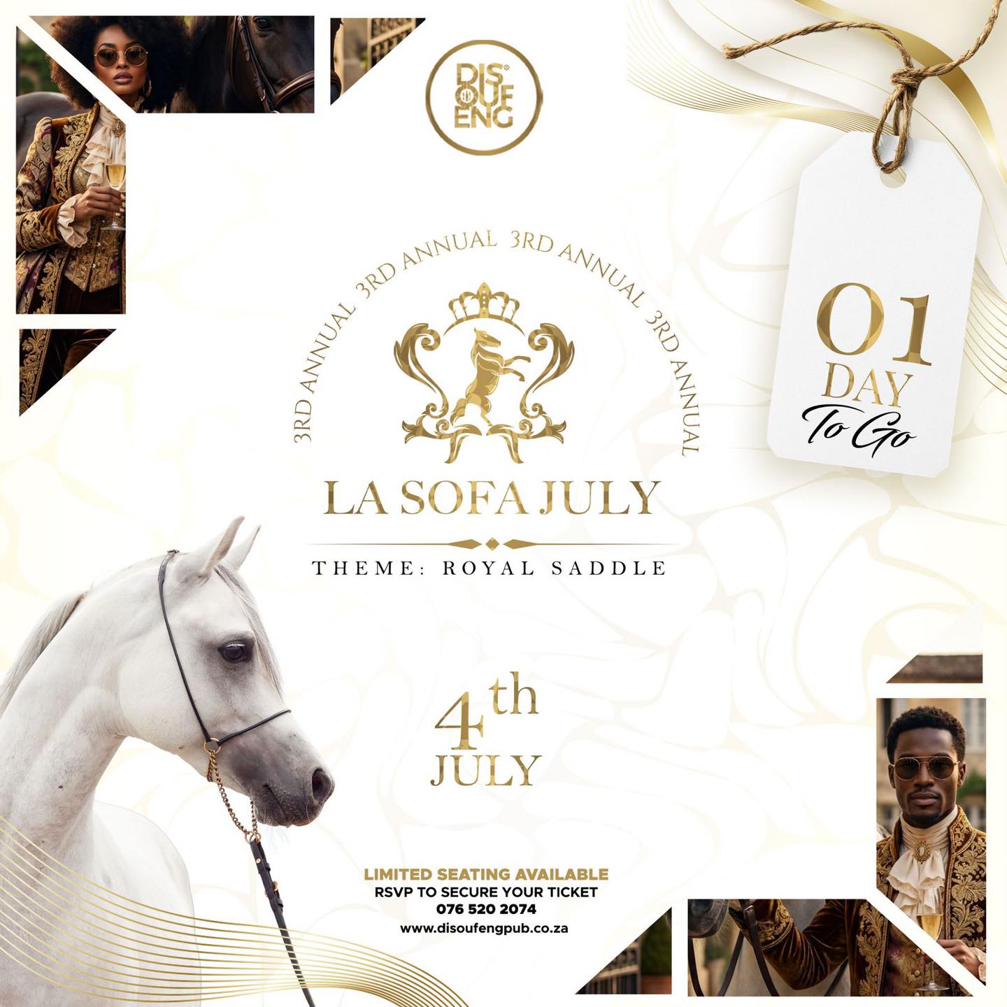๐จ TOMORROW.
La Sofa July: Royal Saddle arrives tomorrow and we canโt wait to welcome you.
Dress to impress.
Arrive early.
Celebrate in style.
๐ Disoufeng Pub
๐ RSVP: www.disoufengpub.co.za
See you tomorrow.
#LaSofaJuly #RoyalSaddle #Tomorrow
