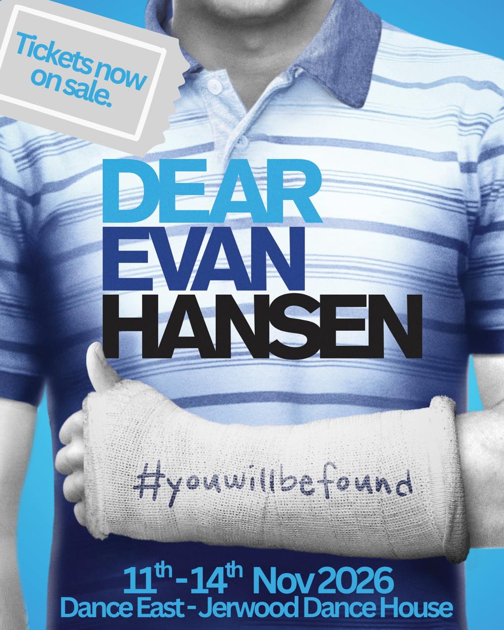 💙 Tickets are now available for Dear Evan Hansen! 💙
The Broadway and West End favourite – Dear Evan Hansen – is making its first appearance in Ipswich!
This heartfelt, Tony, Grammy, and Olivier-award-winning musical (book by Steven Levenson; music & lyrics by Benj Pasek & Justin Paul) tells a deeply personal story about loneliness, belonging, and the hope of being truly seen.
🎙️Show dates:
* 11 Nov. - 7:30 pm
* 12 Nov. - 7.30 pm
* 13 Nov. - 7.30 pm
* 14 Nov. - 2 pm
* 14 Nov. - 7 pm
🗺️ Dance East - Jerwood Dance House
🎟️ www.danceeast.co.uk/performances/limelight-performers-dear-evan-hansen/
#DanceEast #Ipswich #localtheatre #youwillbefound #DearEvanHansen #LimelightPerformers