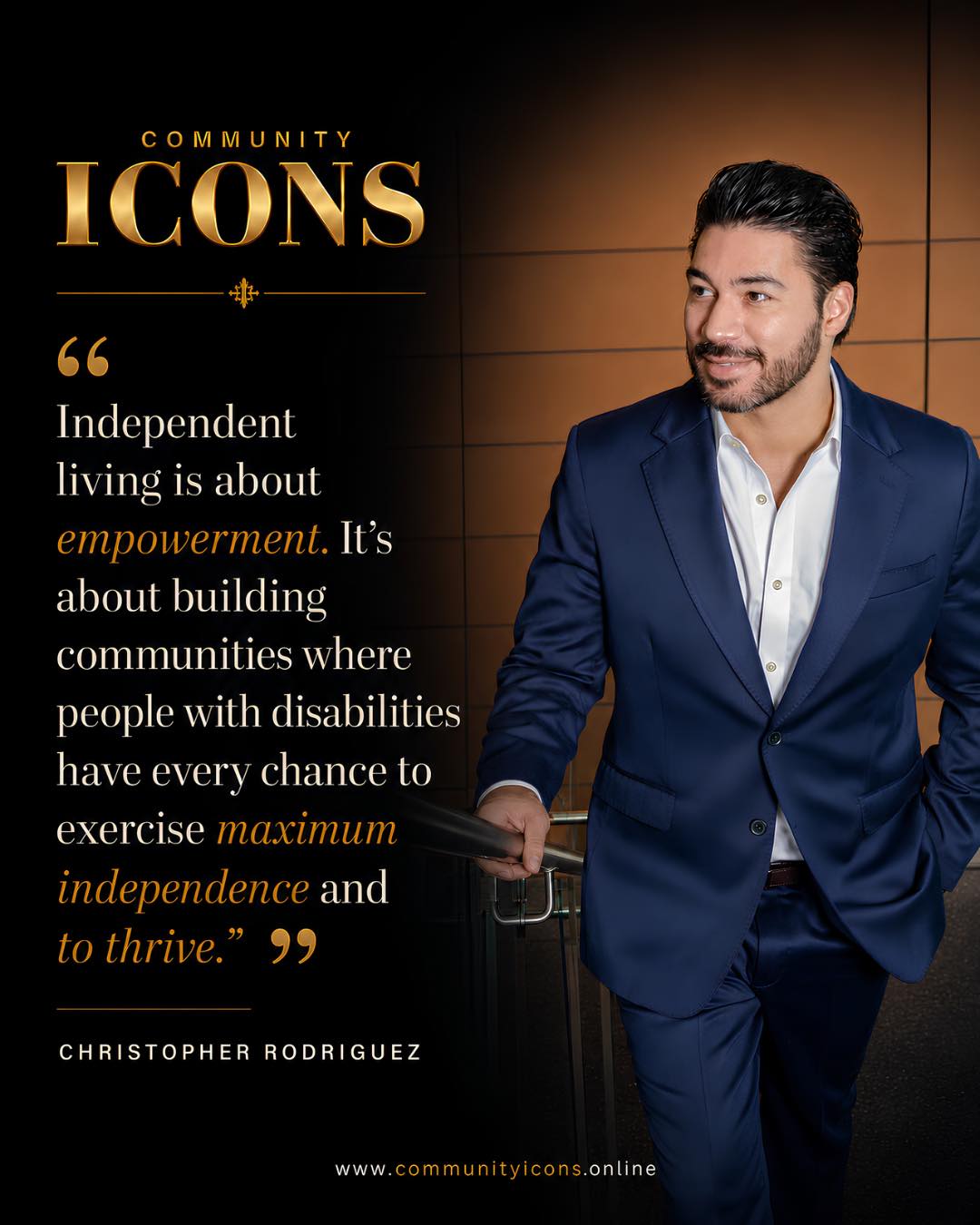 Every person deserves the freedom to dream, choose, contribute, and thrive.
Christopher Rodriguez reminds us that true inclusion is not simply opening doors.
It is building communities where people with disabilities are empowered to live with dignity, independence, and every opportunity to shape their own future.
Photography: @basacaart.photography
Thank You to: @almahealthcare
#CommunityIcons #IndependentLiving #DisabilityEmpowerment #InclusiveCommunities
