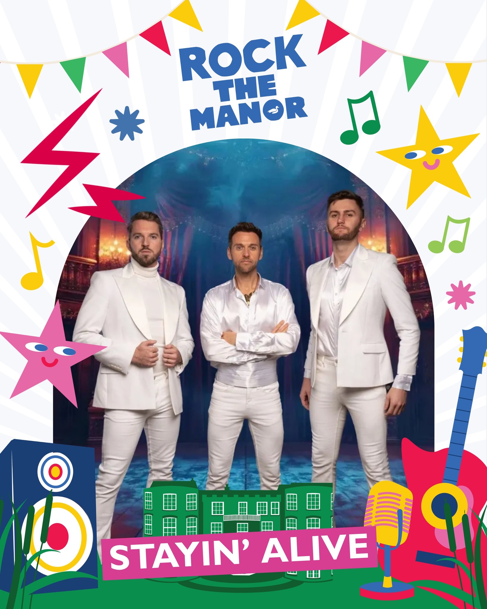 Our penultimate act announcement is here! 🤩
🕺 Stayin' Alive - Get ready to dust off your dancing shoes as they bring us the timeless music of the Bee Gees! Whether you're reliving the soundtrack of the disco years or discovering these legendary songs for the first time, they'll deliver an uplifting show packed with energy, nostalgia, and pure festival fun. 🪩🎶 (Saturday)
🎤 Tina Turner - An electrifying performance as Totally Tina brings the music, energy, and unmistakable spirit of Tina Turner to our Saturday lineup! Celebrating one of the greatest performers of all time, this spectacular tribute show is packed with powerhouse vocals, dazzling costumes, and all the iconic hits that made Tina a global superstar. From the first note to the final encore, expect a performance bursting with energy, attitude, and pure rock 'n' roll soul. (Saturday)
🎧 DJ Doug - Needing no introduction, Doug has been part of the Rock The Manor story for years, helping to create the atmosphere, fill the dance floor, and keep the good times rolling. We welcome him back again throughout the whole weekend, keeping the party going from start to finish! 🏁 (All weekend)
Stay tuned for an extra treat on 10 July, for those that are joining us on the Friday of Rock the Manor weekend... 👀🕶️
