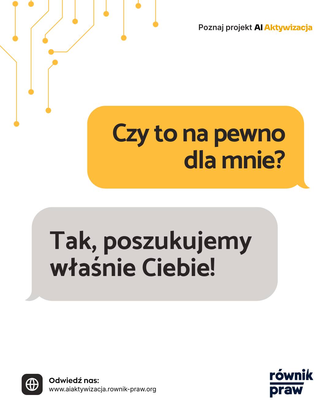 Schody bez podjazdów, brak windy, niedostosowany transport czy zamknięte na potrzeby osób z niepełnosprawnościami biura. To codzienne problemy, które w Polsce wciąż zbyt często odbierają szansę na zawodowy start.
Wiemy, jak to wygląda. I doskonale rozumiemy, że w obliczu takich barier pojawia się złość i bezsilność
Świat fizyczny zmienia się powoli. Choć cieszy nas każdy krok na przód, wiemy, że nie masz czasu czekać latami, aż przestrzeń wokół Ciebie stanie się w pełni dostępna. Dlatego chcemy otworzyć dla Ciebie inne drzwi. Tam, gdzie schody, krawężniki i odległości nie mają znaczenia.
Stres przed czymś nowym jest całkowicie naturalny. Dziś tym „nowym” dla wielu jest sztuczna inteligencja. Budzi lęk, niepokój, a czasem opór. Ale czy pamiętasz czasy, gdy internet był nowością? Wiele osób mówiło wtedy: „to nie dla mnie”, „nie poradzę sobie”. Dziś wiemy, że bez internetu nie ma mowy o pracy czy niezależności.
Z AI jest podobnie. Świat idzie naprzód i czy tego chcemy, czy nie, za kilka lat obsługa AI będzie taką samą podstawą, jak dzisiaj wysyłka maili. Nie chcemy abyś zostałx w tyle. Chcemy dać Ci do ręki narzędzie, które sprawi, że praca stanie się prostsza, a bariery znikną.
AI to tylko narzędzie – jak młotek w Twojej ręce. Sam nic nie zrobi, potrzebuje Ciebie i Twoich umiejętności. My nauczymy Cię, jak go używać.
Dlaczego warto spróbować?
✅ Nie potrzebujesz drogiego sprzętu: Wystarczy zwykły komputer i dostęp do sieci.
✅ Szkolenie dla początkujących: Uczymy online, od zera, w tempie dostosowanym do Ciebie.
✅ Zdrowie nie jest przeszkodą: Praca jest w 100% zdalna, a zadania dopasujemy do Twoich możliwości.
✅ Zero ukrytych kosztów: Projekt jest sfinansowany z dotacji. Szkolenie i wsparcie mentora są całkowicie darmowe.
Do odważnych świat należy! To nic nie kosztuje, a może być początkiem nowej drogi – drogi do pracy, o której marzysz.
➡️ Zrób pierwszy krok teraz. Kliknij link w naszym bio (@rownik_praw) i wypełnij formularz na stronie aiaktywizacja.rownik-praw.org. Twoja nowa droga zaczyna się tutaj!