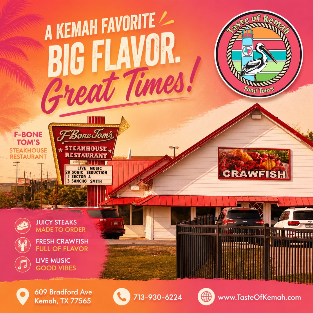 🥩 Big flavor, great times, and local Kemah favorites! 🌊✨
Looking for a delicious stop with juicy steaks, fresh crawfish, live music, and coastal vibes? Taste of Kemah Food Tours is your way to discover the food, fun, and hidden gems that make Kemah such a special place to visit.
Bring your friends, come hungry, and experience the local flavor one stop at a time. 🍽️🎶
📍 609 Bradford Ave, Kemah, TX 77565
📞 713-930-6224
🌐 www.TasteOfKemah.com
Great food. Good vibes. A true Taste of Kemah. 💗🧡
#TasteOfKemah #KemahTX #KemahFoodTours #KemahEats #Steakhouse #Crawfish #LiveMusic #VisitKemah #FoodTour #SupportLocal