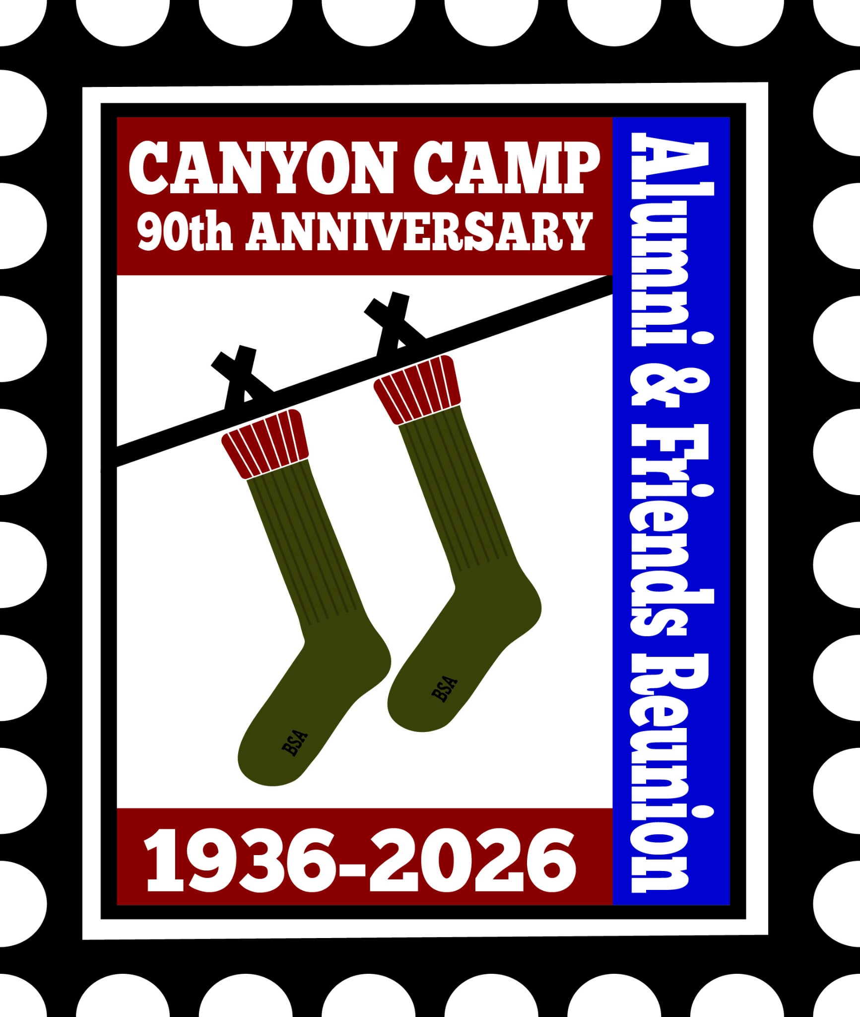 Register today for the Canyon Camp 90th Reunion!
All alumni, friends, and community members are welcome to come back to Canyon Camp for this special anniversary celebration. We can’t wait to gather at Camp, reconnect, share memories, and celebrate 90 years of Canyon Camp.
Be sure to register by **July 10** -- www.canyoncampbsa.org/alumninews
Can’t make it to the reunion? You can still celebrate from wherever you are. Our online Trading Post is available now — click “Anniversary Logo” to pick up Canyon Camp swag featuring this sweet 90th anniversary design. Drop shipping is available: www.friendsofcanyoncamp.head2toedesign.com/
See you at Camp the weekend of July 18!