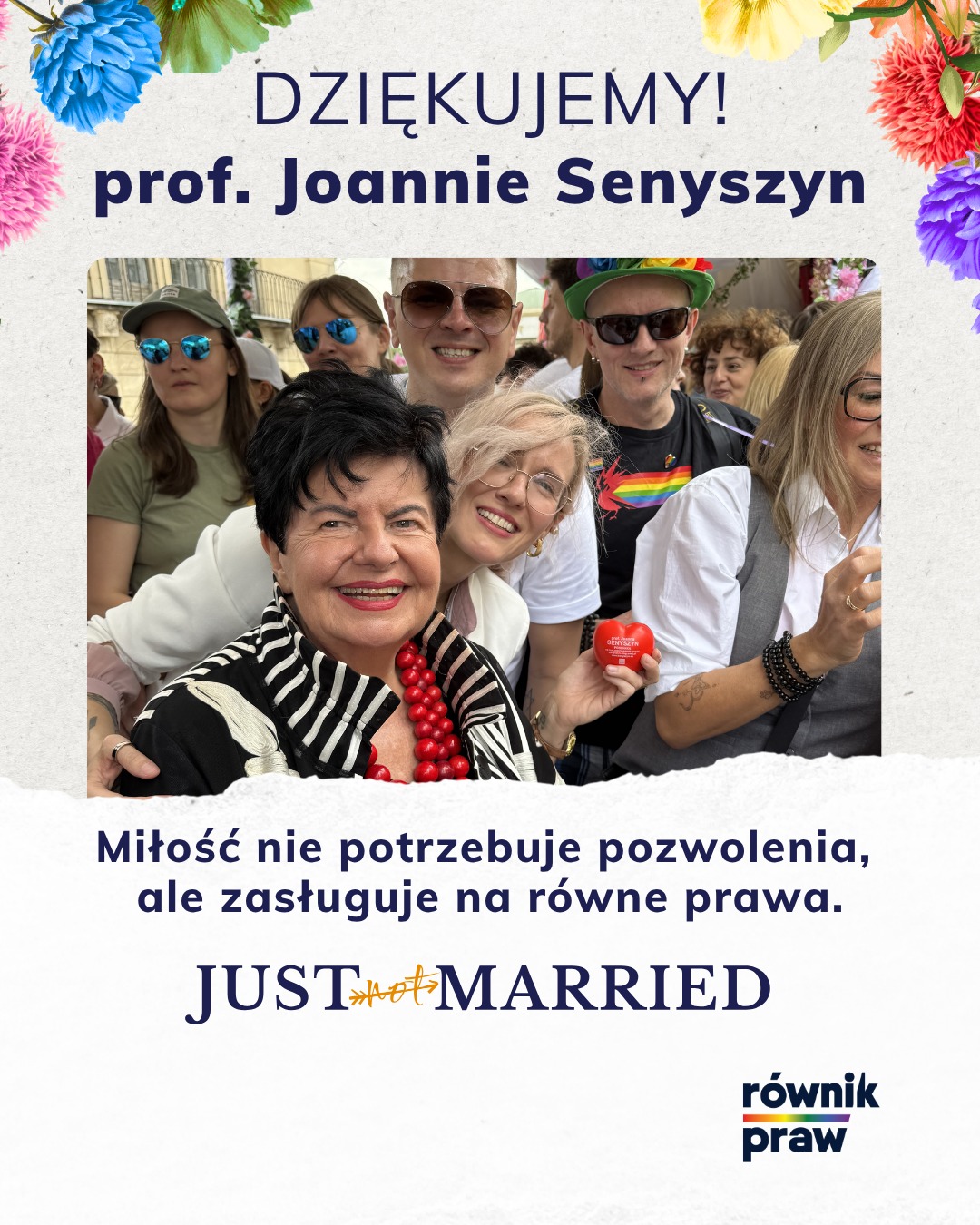 Dziękujemy Pani Profesor Joannie Senyszyn za dołączenie do nas na platformie JUST not MARRIED podczas Parady Równości.
To był dla nas ogromny zaszczyt, że wspólnie z nami symbolicznie udzielała Pani ślubów parom, które w Polsce wciąż nie mogą zawrzeć legalnego małżeństwa.
Dziękujemy za obecność, wsparcie i za wspólne stworzenie przestrzeni, w której każda para mogła choć na chwilę powiedzieć sobie „tak”.
Każda ceremonia była pełna wzruszeń, radości i nadziei. Ten dzień na długo pozostanie