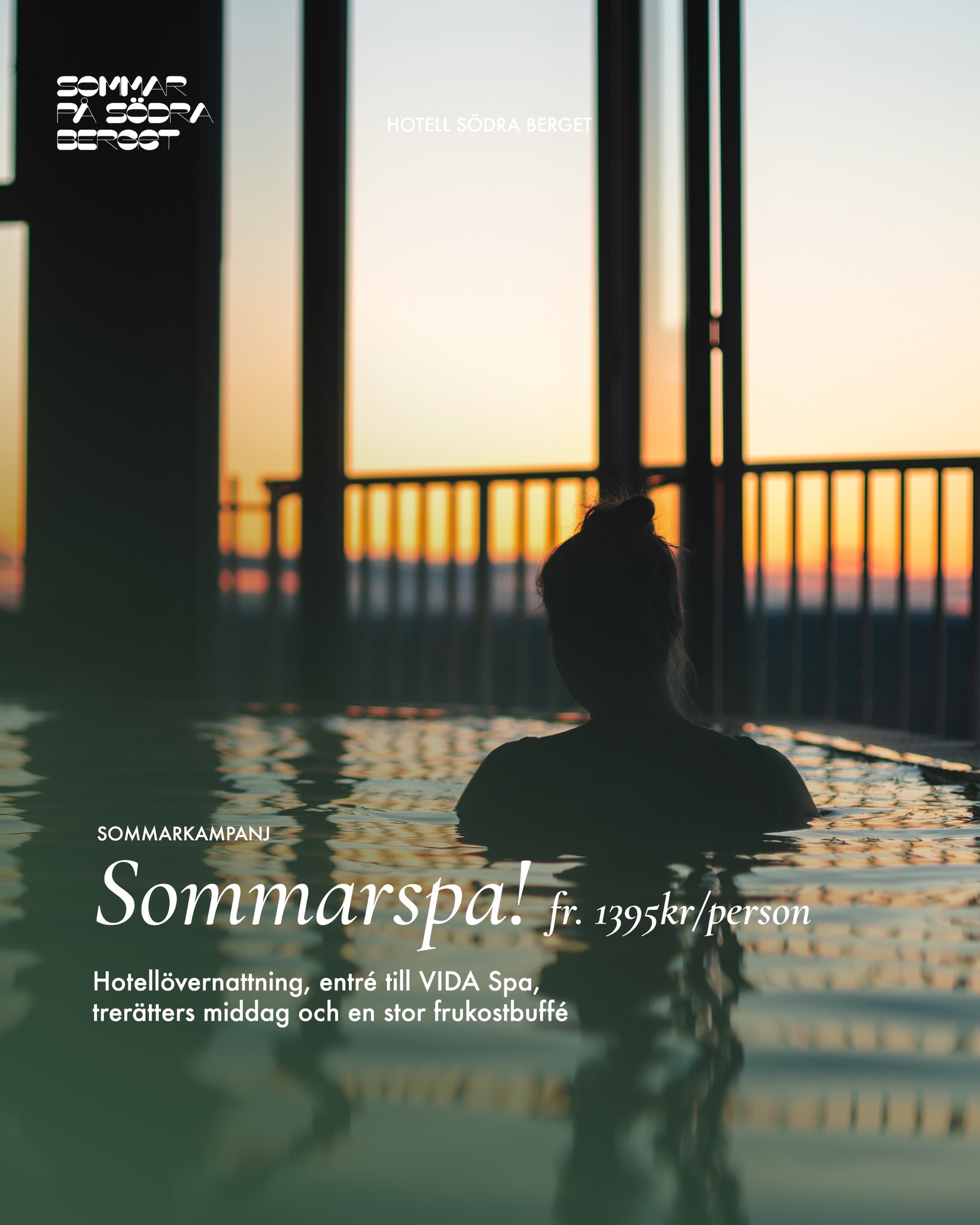 ☀️ Sommarspa – den perfekta vardagslyxen! 🧖♀️✨
Vem säger att man måste vänta till helgen för att unna sig något extra?
Checka in hos oss, koppla av på VIDA Spa, njut av en utsökt trerättersmiddag och sov gott i våra sköna hotellrum. På morgonen väntar en härlig frukostbuffé innan ni vaknar utvilade och redo för en fantastisk dag.
💛 Sommarkampanj – från endast 1 395 kr/person
Paketet inkluderar:
- Hotellövernattning
- Entré till VIDA Spa
- Tillgång till gym
- Trerätters middag
- Stor frukostbuffé
📅 Gäller måndag–torsdag till och med 31 augusti.
Välj det paket som passar er bäst:
✨ Early – Spa 11.00–15.00 | Middag 17.30
✨ Day – Spa 15.00–19.00 | Middag 20.00
✨ Late – Spa 19.00–22.00 | Middag 17.00
🌸 Platserna är begränsade – boka er sommarvistelse redan idag!
Boka nu på www.sodraberget.se/sommar