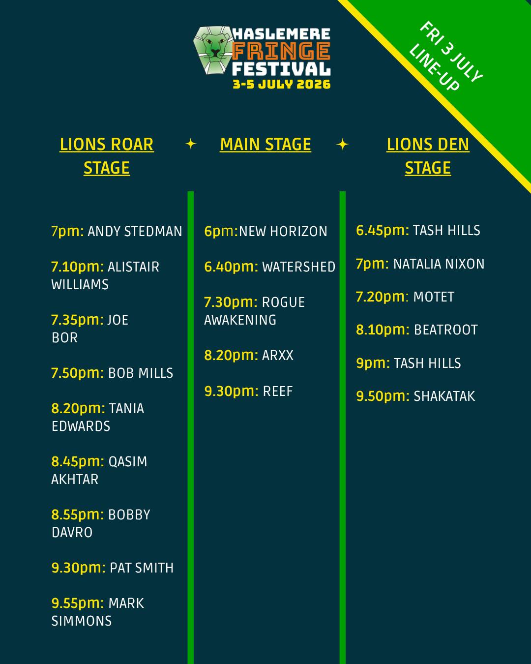 Your Friday timings are here!
We look forward to seeing you tomorrow 🎸❤️🔥
#haslemerefringe2026