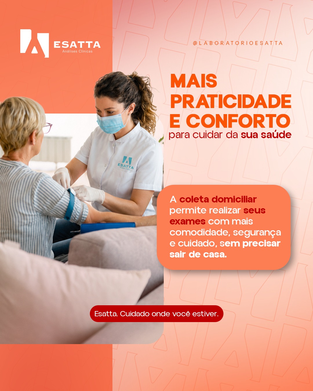 A praticidade também faz parte do cuidado com a saúde.
Com a coleta domiciliar da Esatta, você pode realizar seus exames com mais conforto, segurança e comodidade, sem precisar sair de casa.
Uma solução pensada para diferentes rotinas e necessidades.
👉 Entre em contato e saiba mais sobre o serviço.
