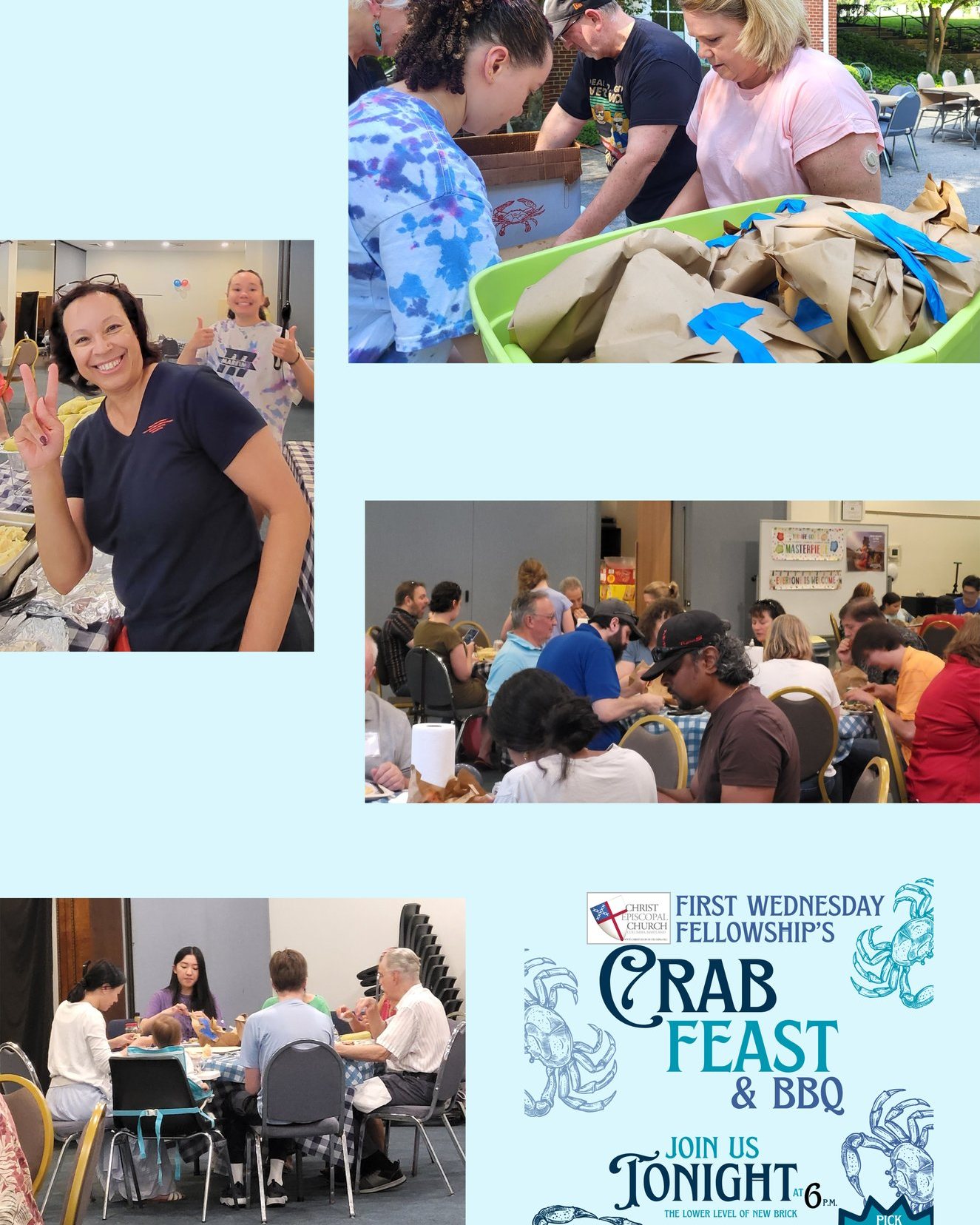 One of the hallmarks of every summer at Christ Church is our annual Crab Feast. We begin by piling bushels of crabs onto paper tablecloths, grab a stack of napkins, and prepare to get MESSY. And it is worth every bit of the mess. Add some tasty barbecue for those choosing to skip the shellfish, and you have the makings of a fantastic feast, indeed.
Though the midsummer heat wave tried its best to wilt the day's spirits, the warmth indoors was entirely generated by fellowship. Sheltered from the sun, friends old and new shared in shell-cracking with a mindful eye on the church carpets - no Old Bay stains in the Great Hall!
It was an evening defined by gratitudeโnot just for the incredible food, but for the dedicated hands that set up, served, and swept away the remnants of another successful First Wednesday Fellowship.
The full collages are on our website - https://www.christchurchcolumbia.org/post/fwf-crab-feast-was-a-messy-old-bay-seasoned-success
#fellowship #fwf #episcomd #episcopalchurchwelcomesyou #episcopalchurch #oldbay #crab #crabfeast